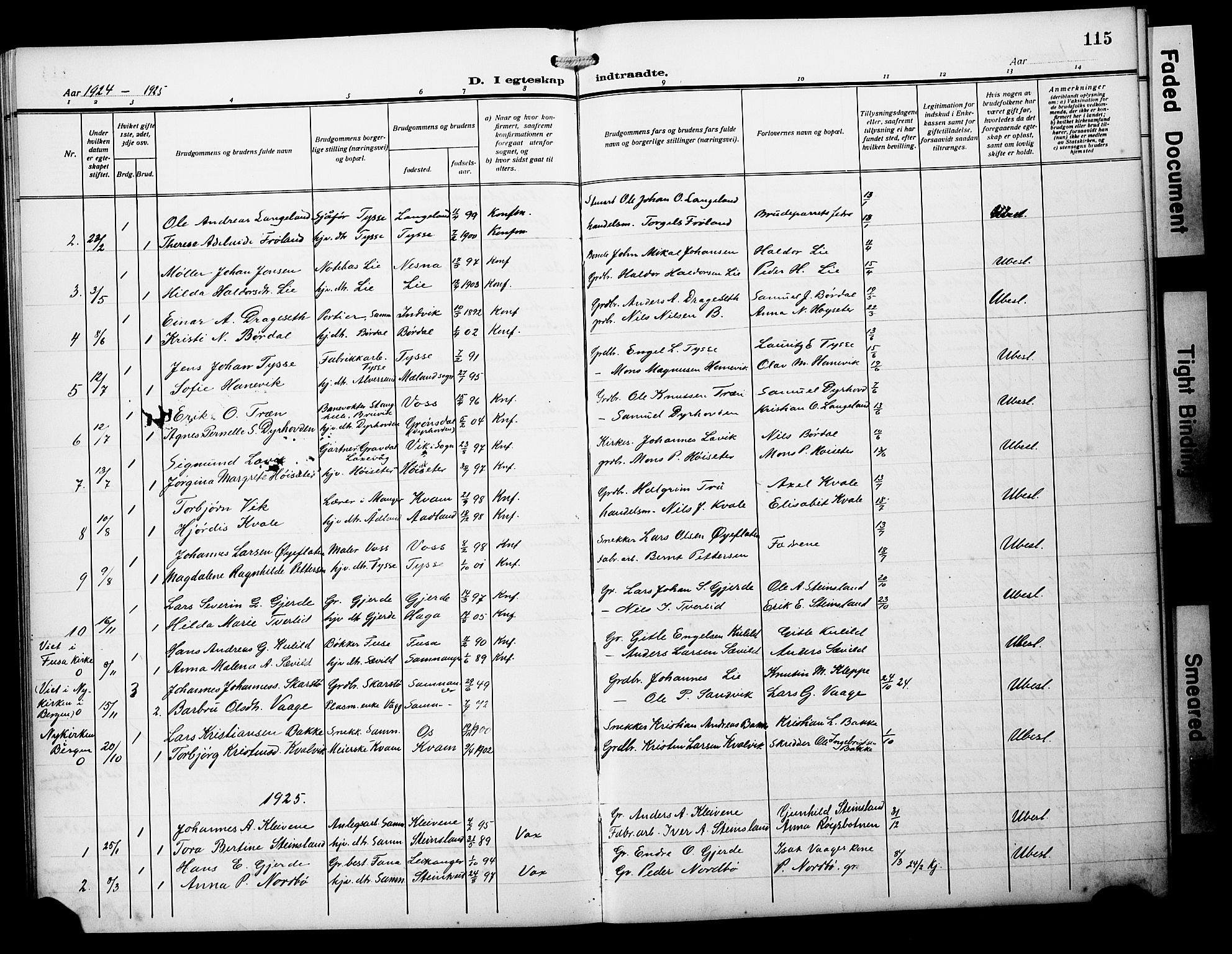 Samnanger Sokneprestembete, SAB/A-77501/H/Hab: Parish register (copy) no. A 4, 1914-1929, p. 115