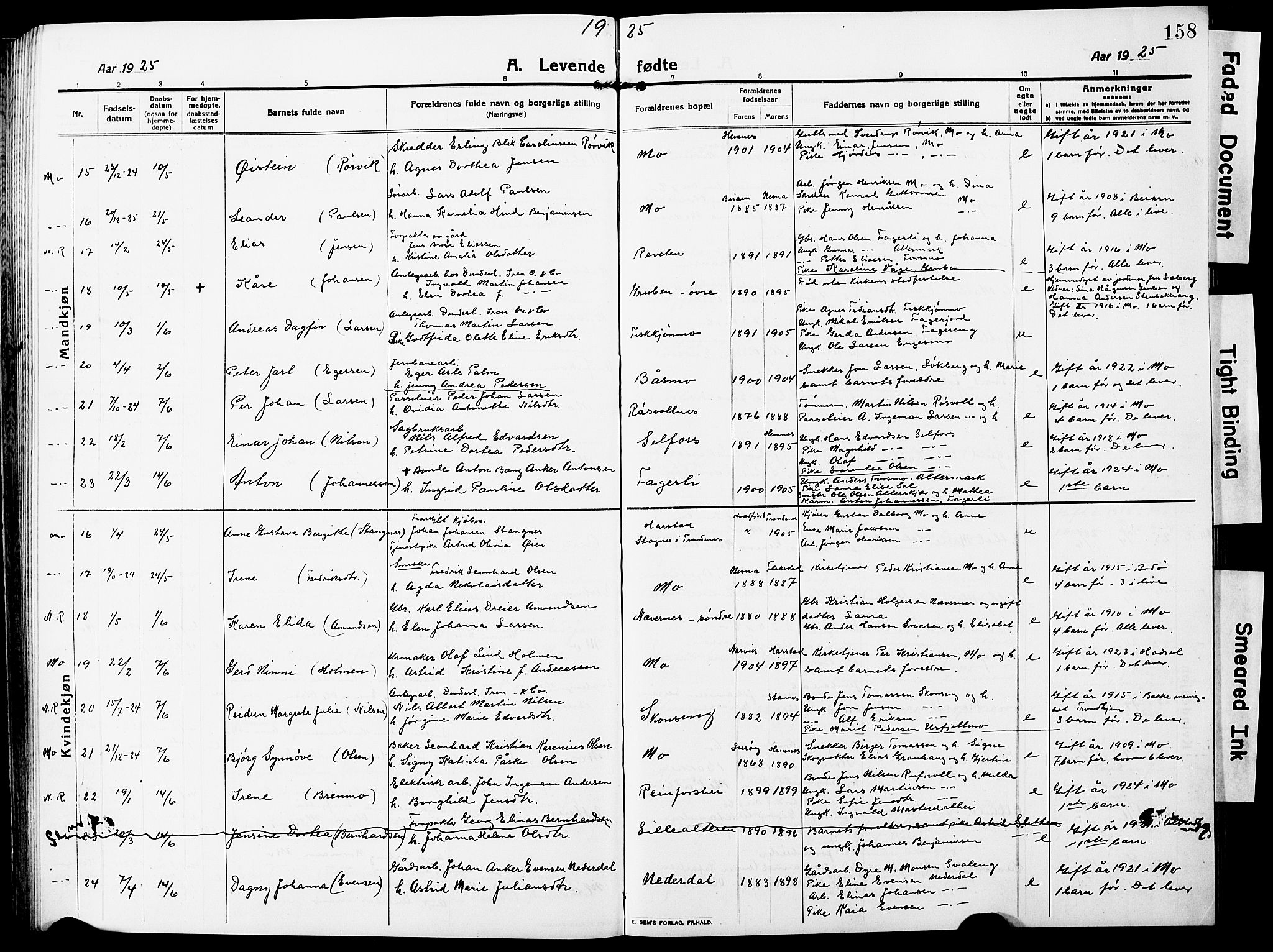 Ministerialprotokoller, klokkerbøker og fødselsregistre - Nordland, AV/SAT-A-1459/827/L0423: Parish register (copy) no. 827C12, 1912-1930, p. 158