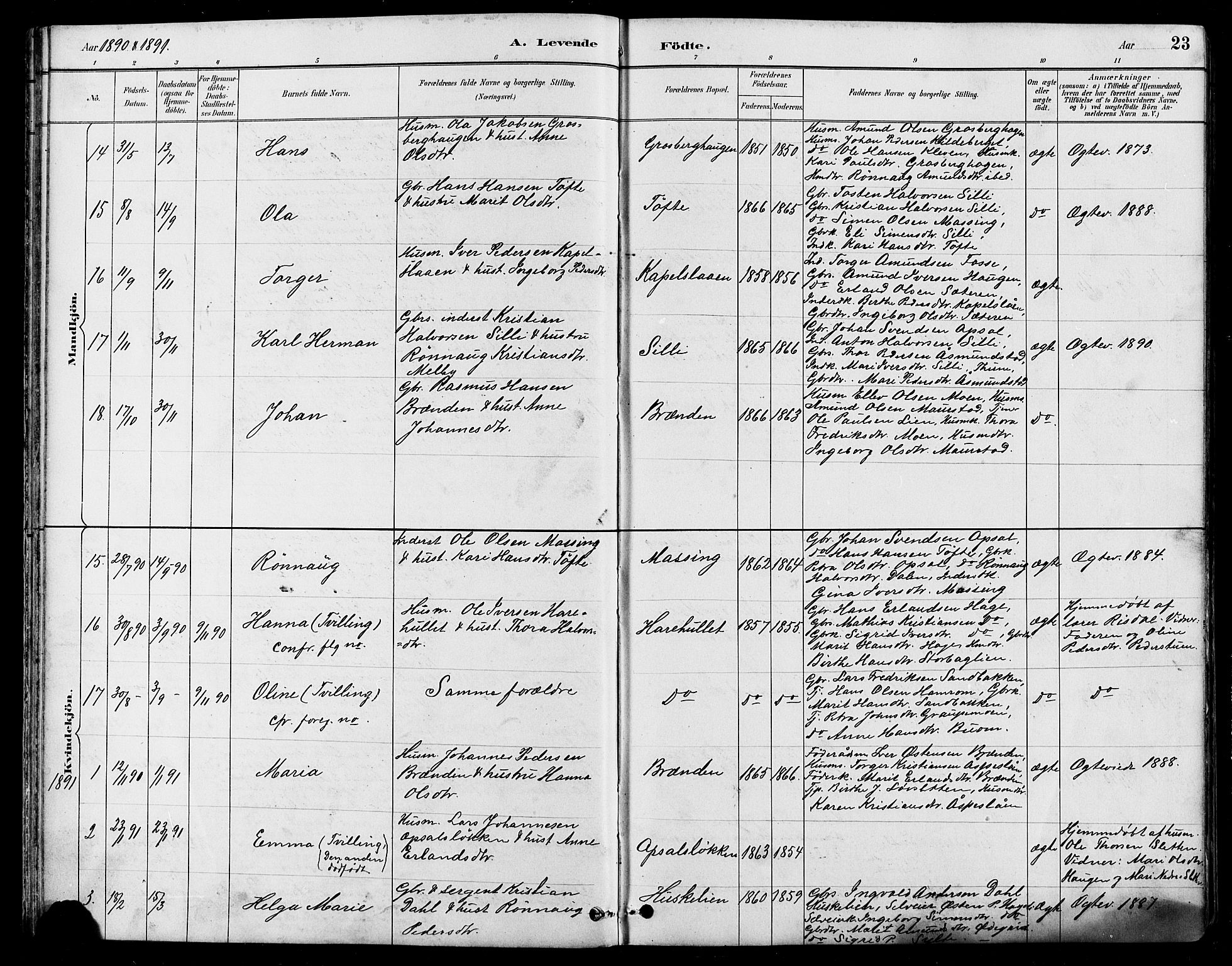 Nord-Fron prestekontor, AV/SAH-PREST-080/H/Ha/Hab/L0005: Parish register (copy) no. 5, 1884-1914, p. 23