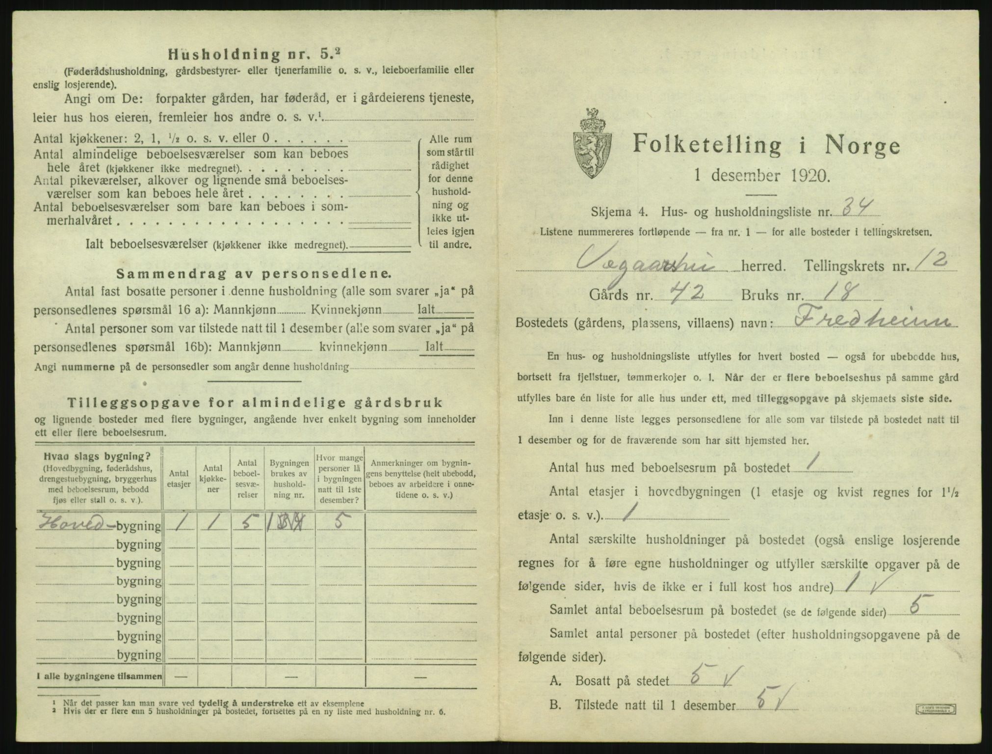 SAK, 1920 census for Vegårshei, 1920, p. 662