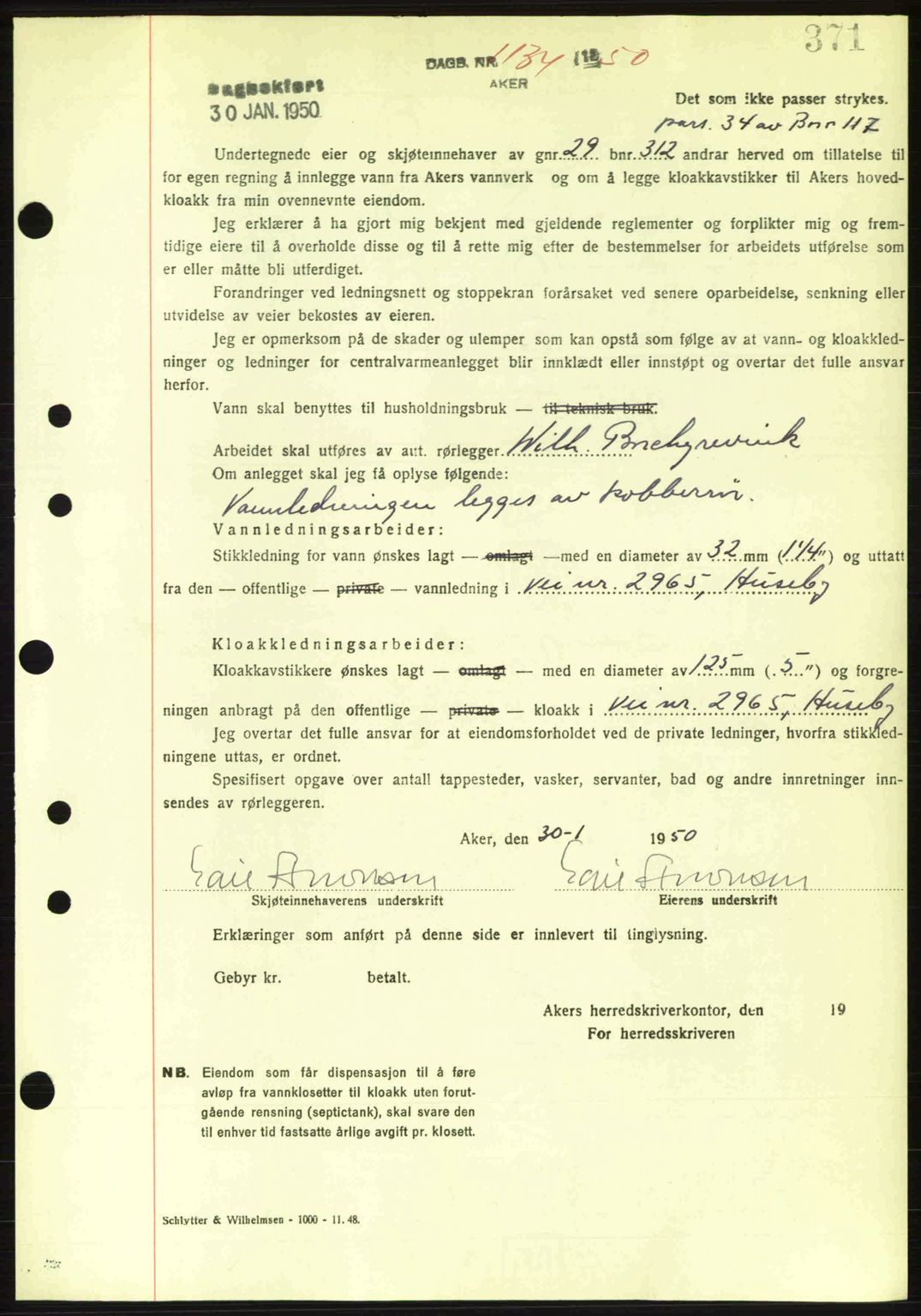 Oslo byskriverembete, AV/SAO-A-10227/G/Gb/Gbd/Gbda/L0017: Mortgage book no. A215, 1949-1950, Diary no: : 1134/1950
