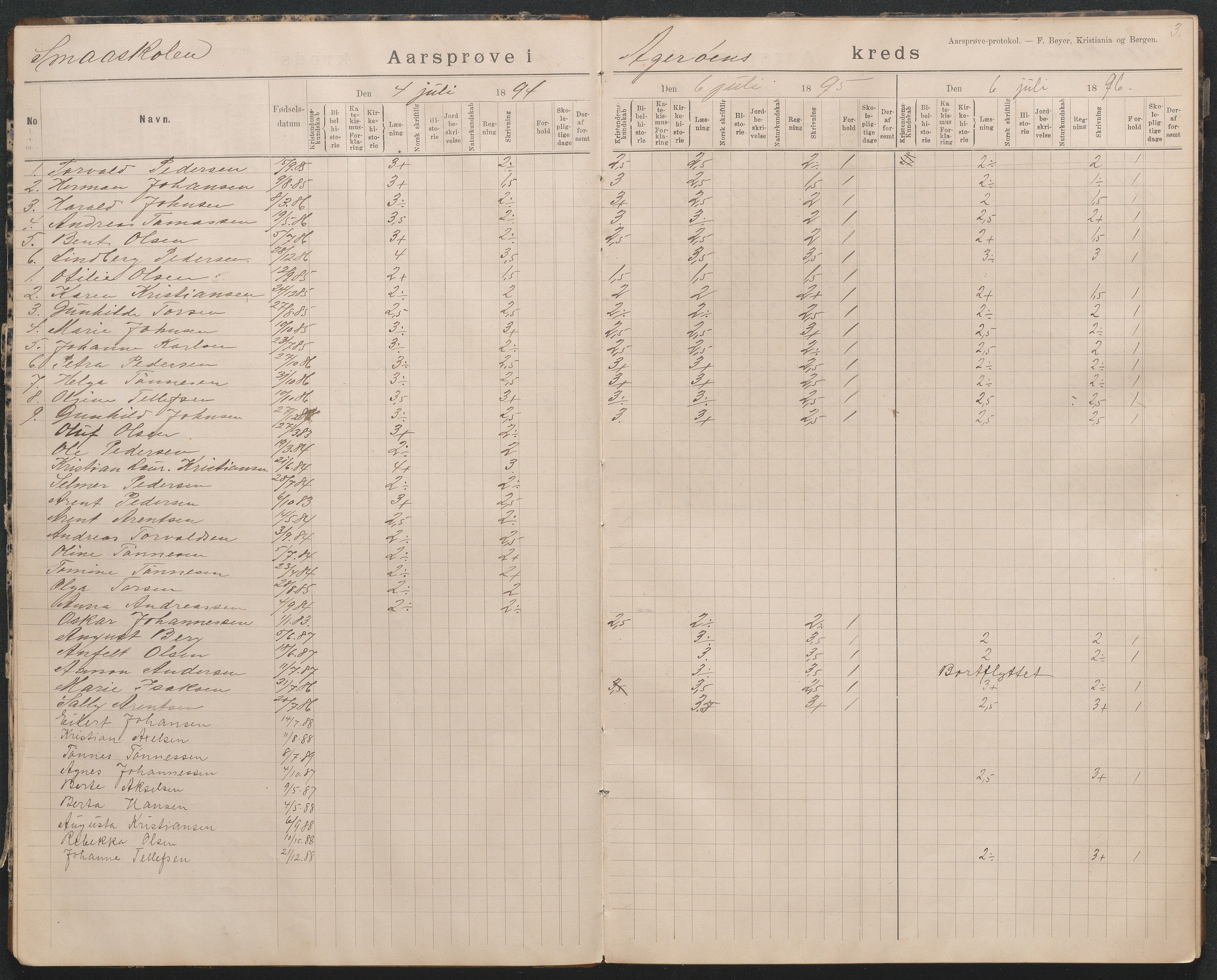 Høvåg kommune, AAMA/KA0927-PK/2/2/L0018: Åkerøy - Årsprøveprotokoll, 1894-1926, p. 3