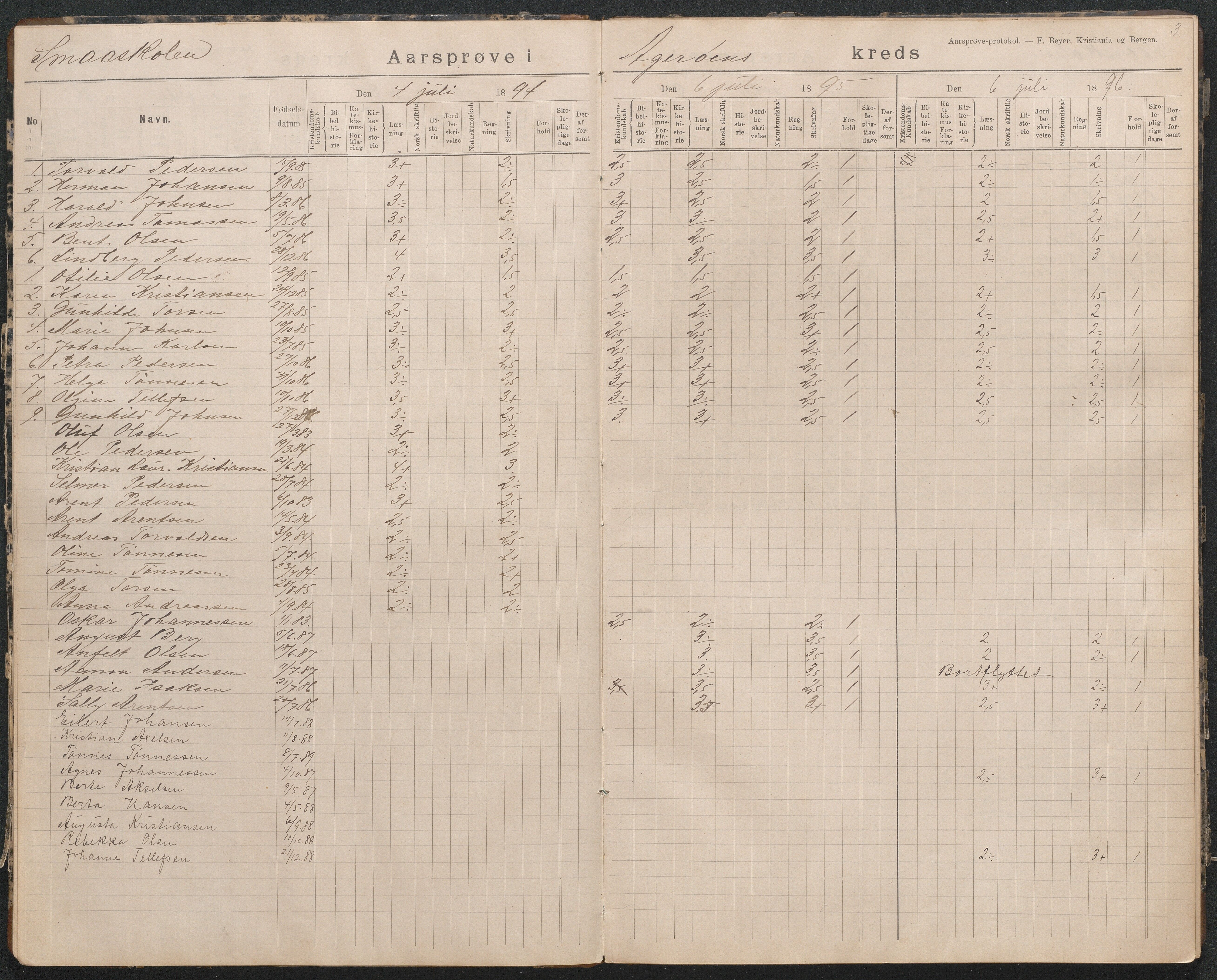 Høvåg kommune, AAKS/KA0927-PK/2/2/L0018: Åkerøy - Årsprøveprotokoll, 1894-1926, p. 3