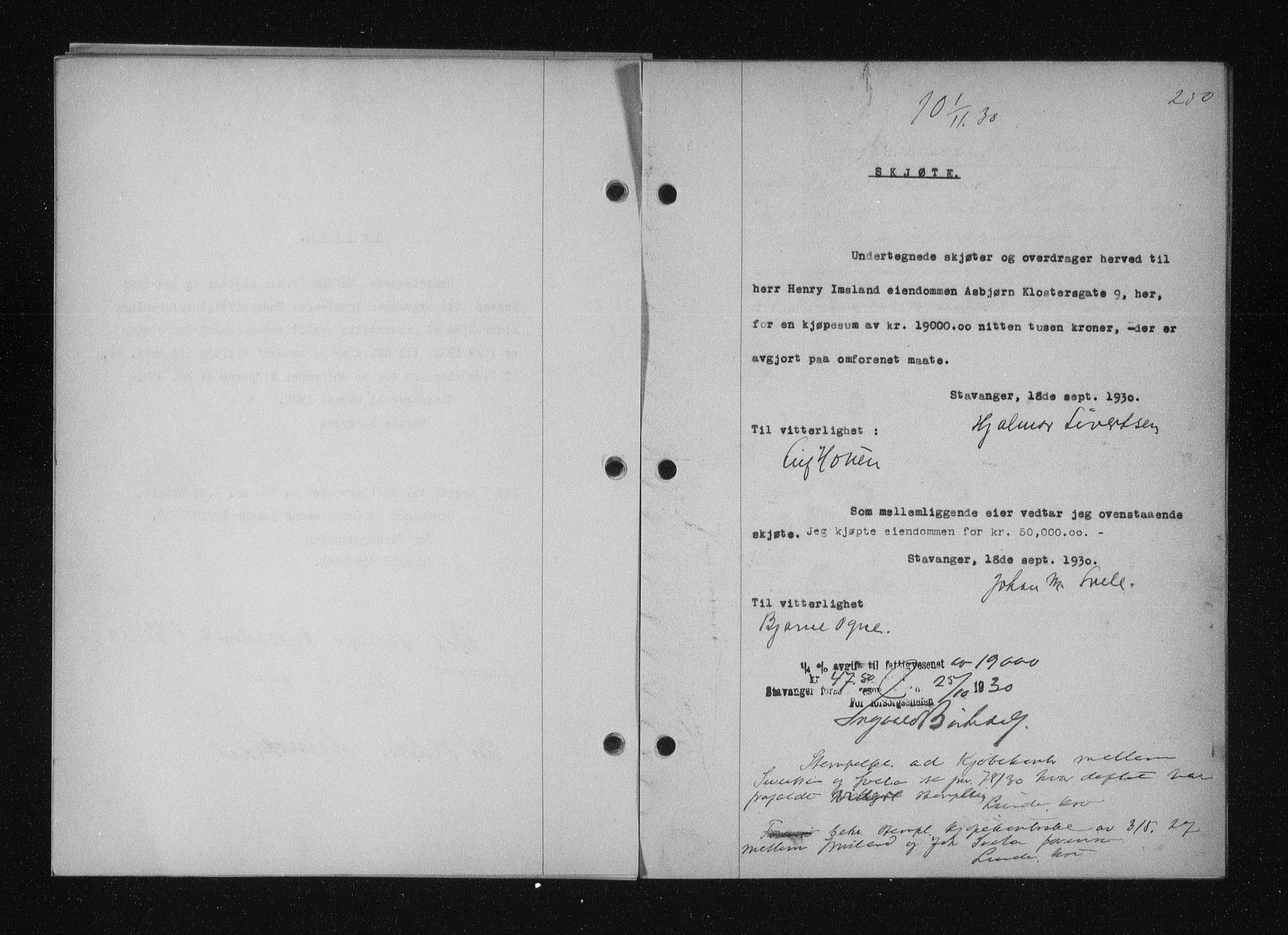 Stavanger byfogd, SAST/A-101408/001/4/41/410/410BB/L0058: Mortgage book no. 48, 1930-1931, Deed date: 01.11.1930
