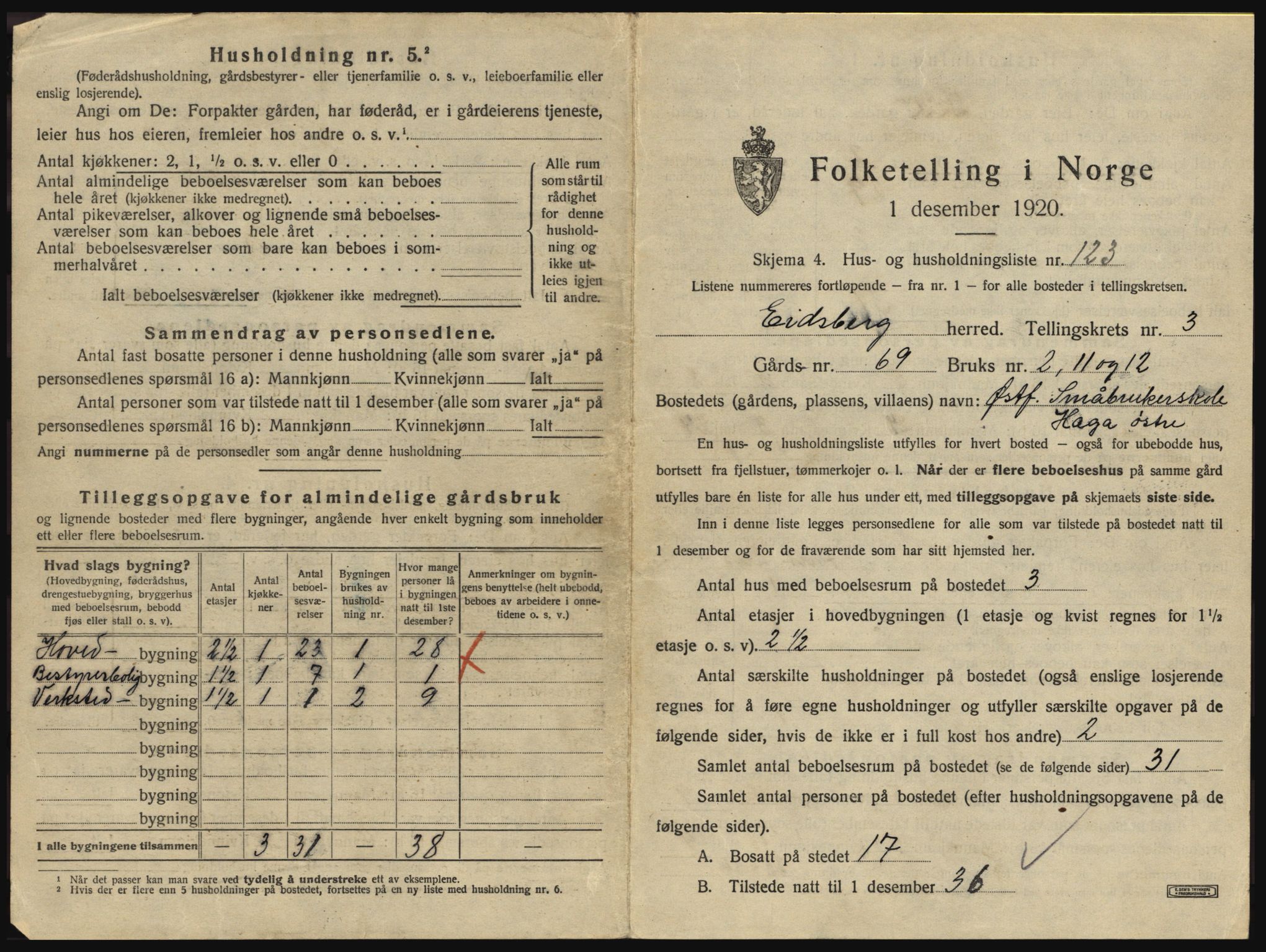 SAO, 1920 census for Eidsberg, 1920, p. 655