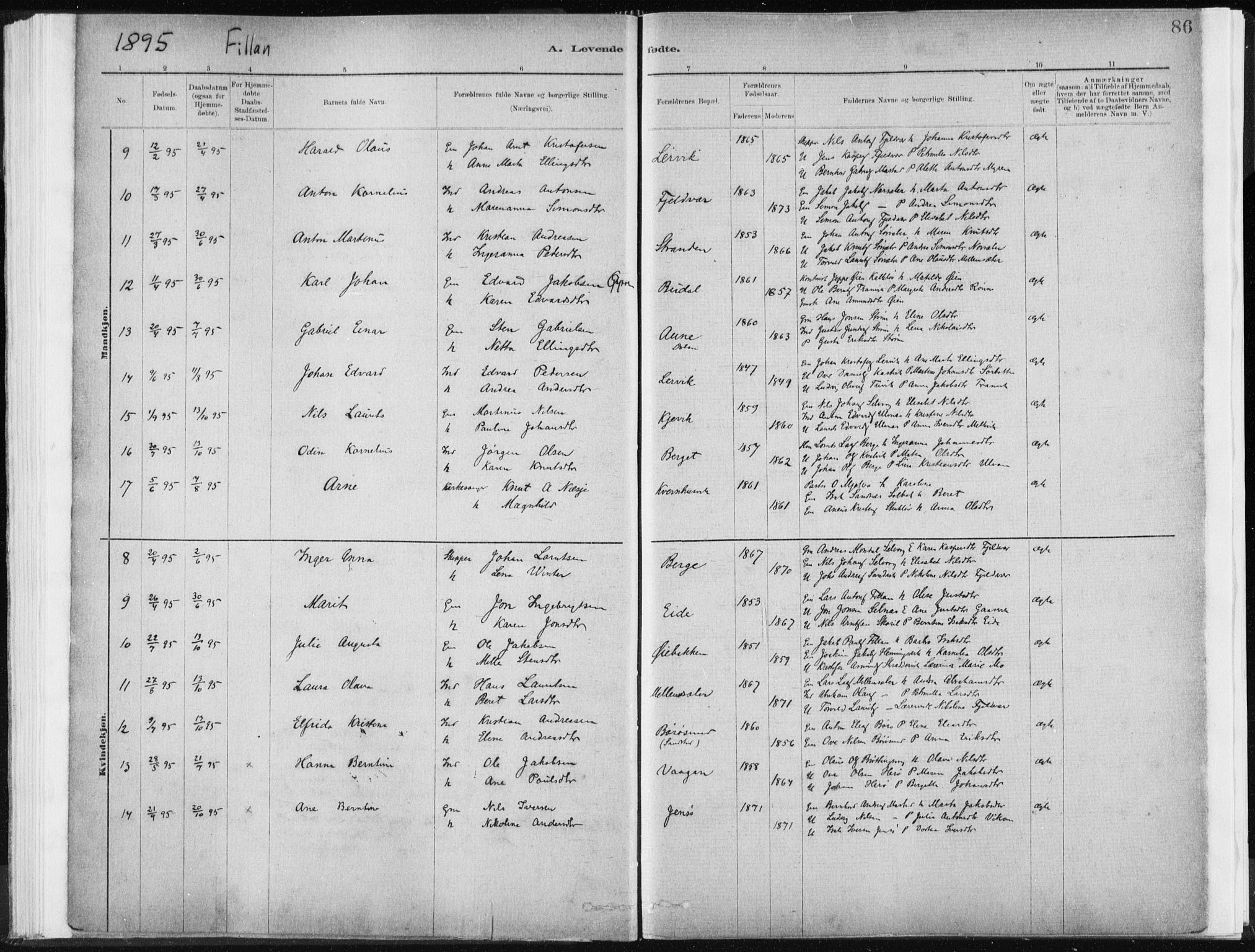 Ministerialprotokoller, klokkerbøker og fødselsregistre - Sør-Trøndelag, SAT/A-1456/637/L0558: Parish register (official) no. 637A01, 1882-1899, p. 86