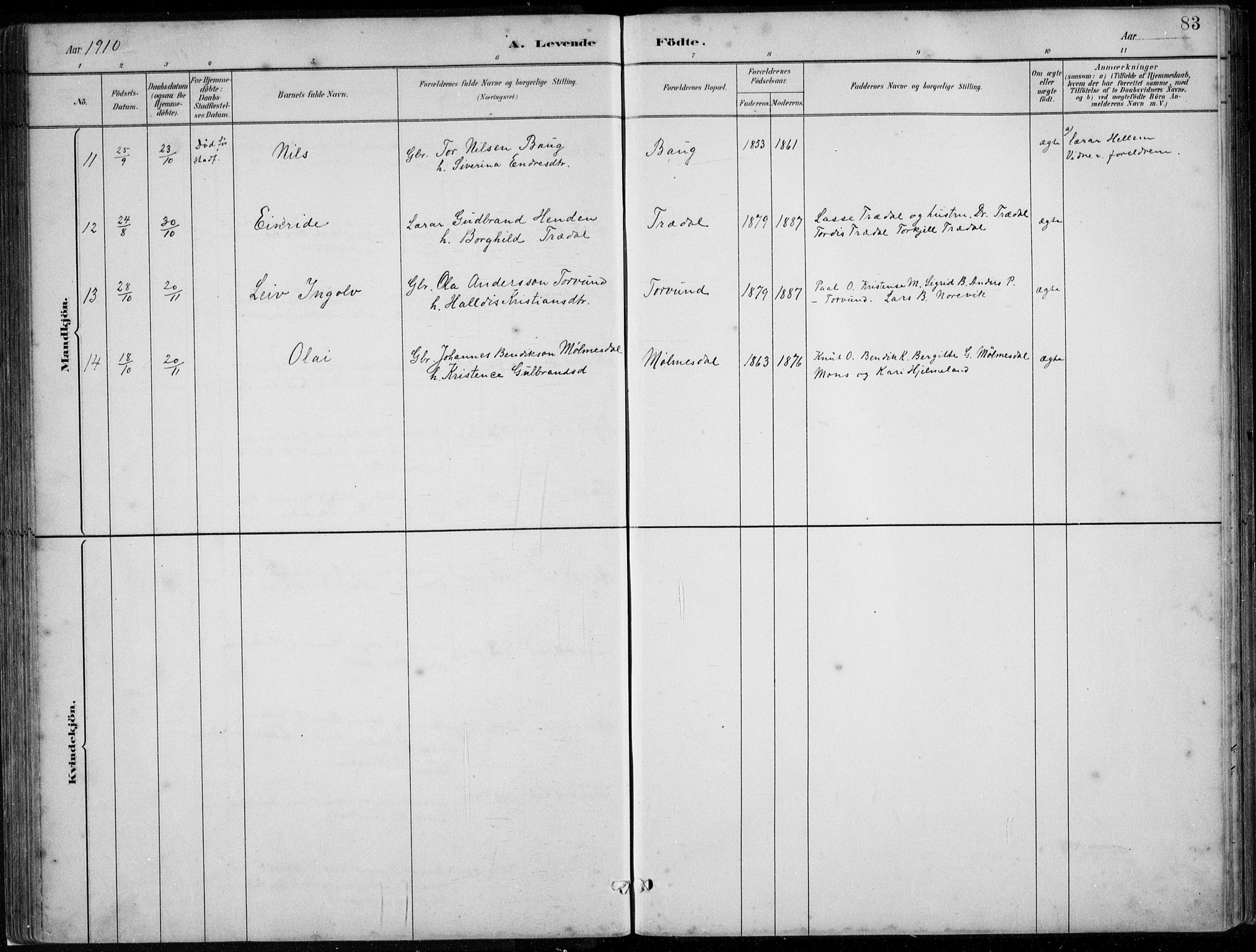 Lavik sokneprestembete, SAB/A-80901: Parish register (copy) no. A 2, 1882-1910, p. 83