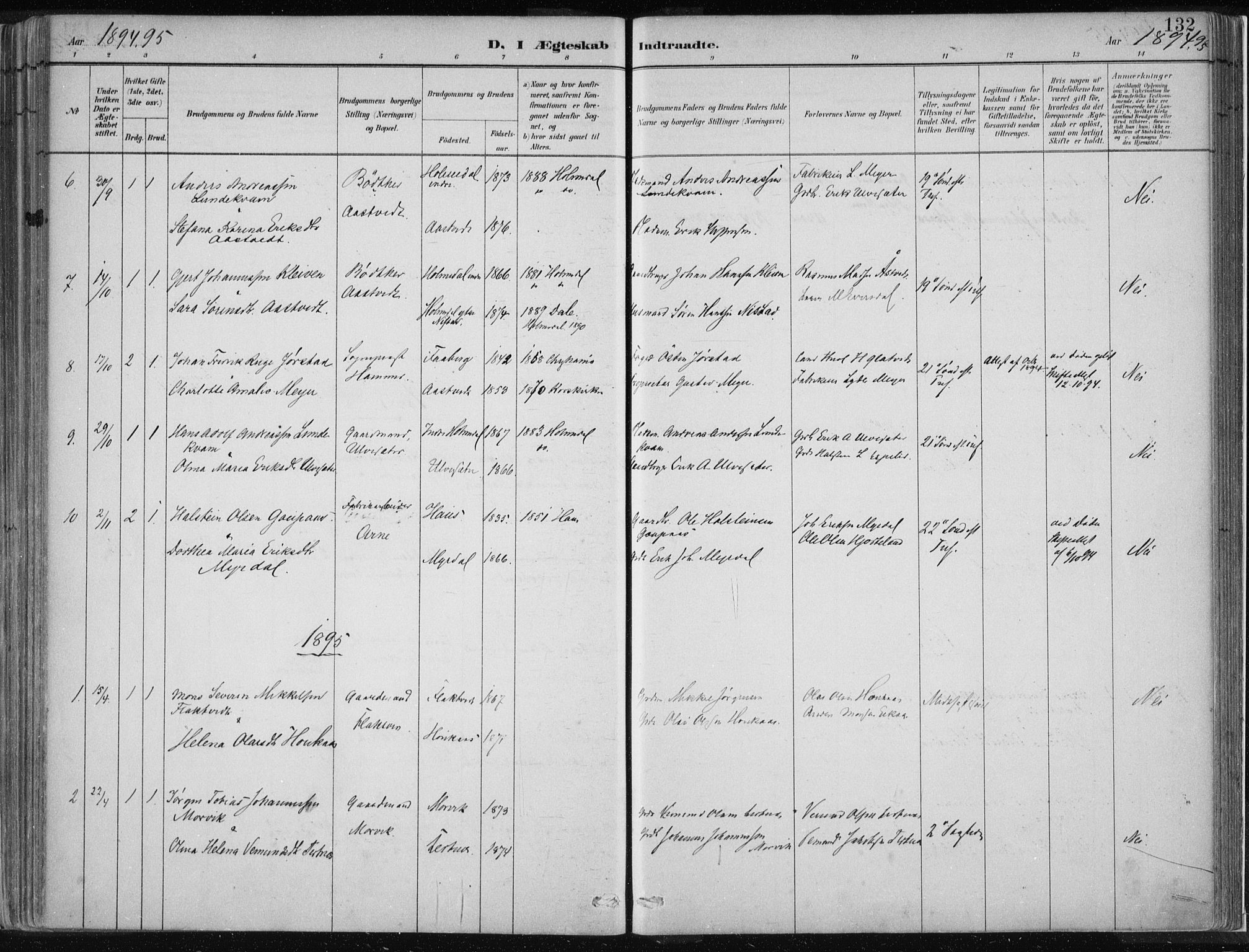 Hamre sokneprestembete, SAB/A-75501/H/Ha/Haa/Haad/L0001: Parish register (official) no. D  1, 1882-1906, p. 132
