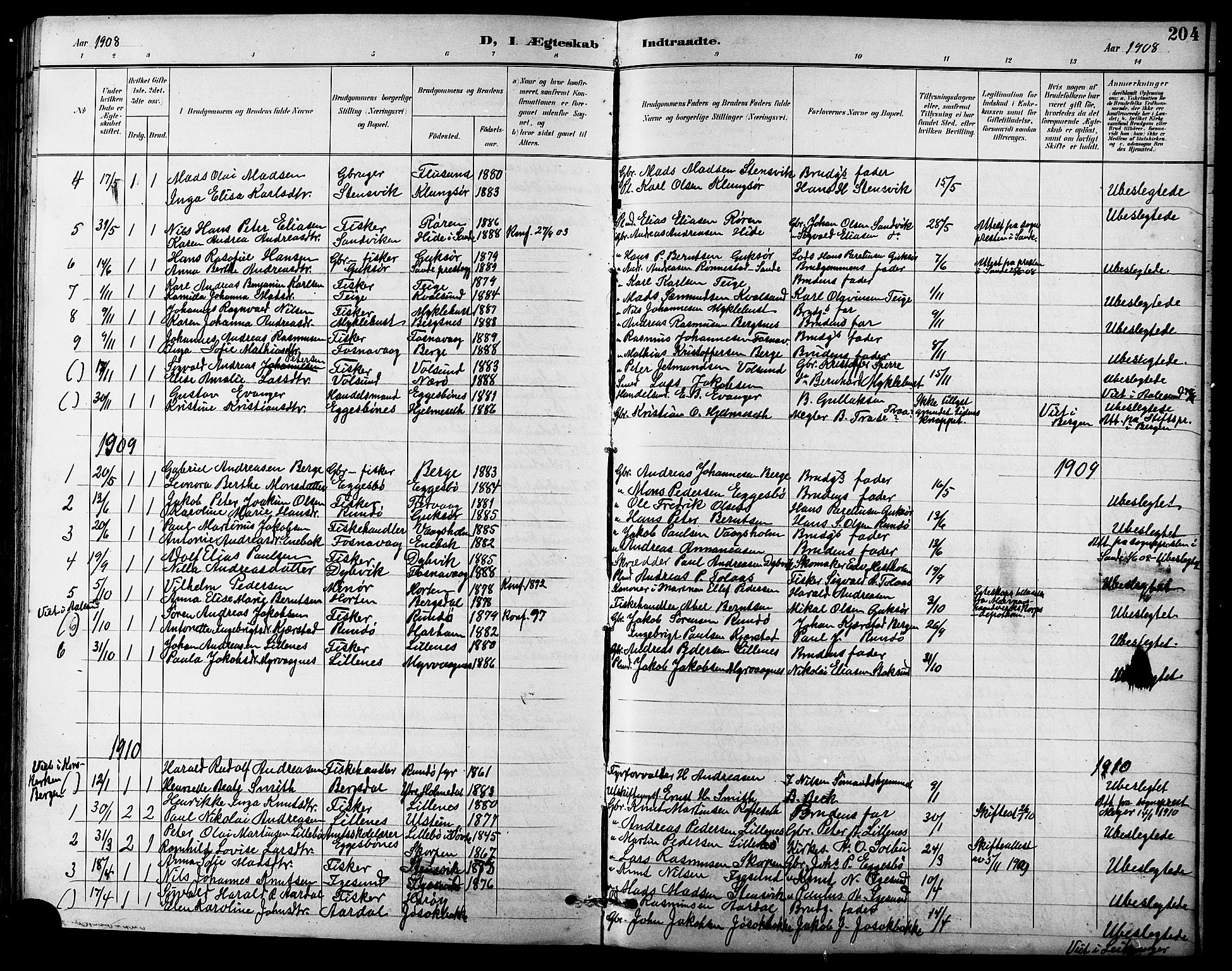 Ministerialprotokoller, klokkerbøker og fødselsregistre - Møre og Romsdal, AV/SAT-A-1454/507/L0082: Parish register (copy) no. 507C05, 1896-1914, p. 204