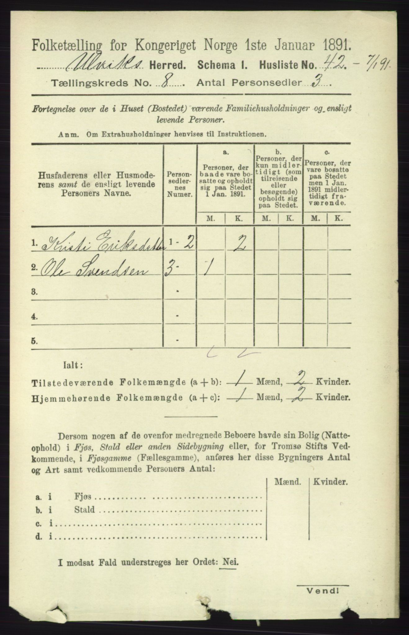 RA, 1891 census for 1233 Ulvik, 1891, p. 2572