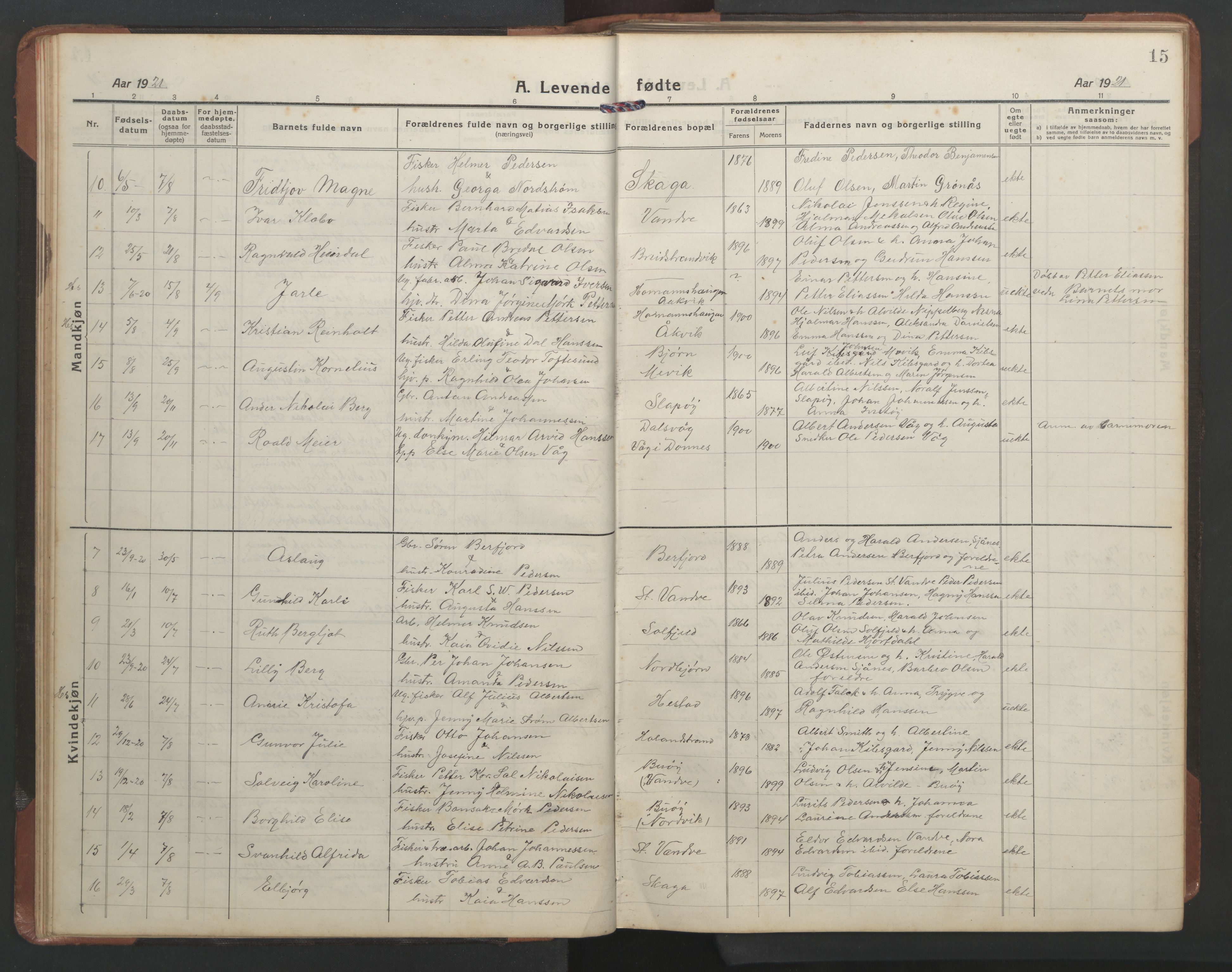 Ministerialprotokoller, klokkerbøker og fødselsregistre - Nordland, SAT/A-1459/836/L0539: Parish register (copy) no. 836C03, 1917-1949, p. 15