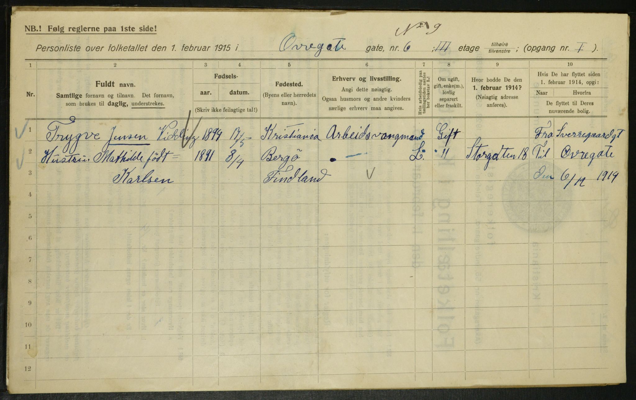 OBA, Municipal Census 1915 for Kristiania, 1915, p. 130455