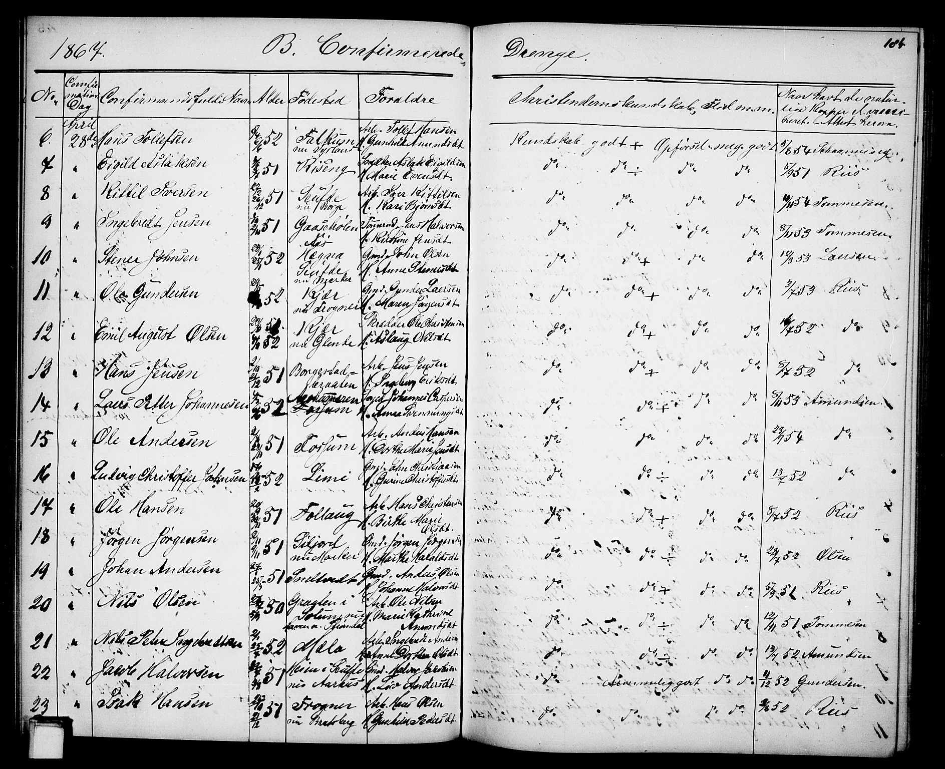 Gjerpen kirkebøker, SAKO/A-265/G/Ga/L0001: Parish register (copy) no. I 1, 1864-1882, p. 184