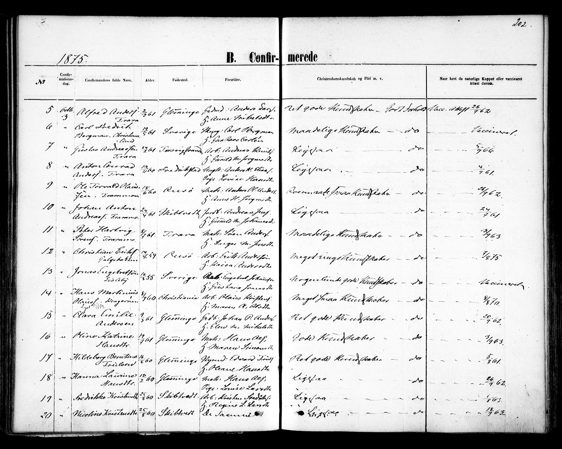 Glemmen prestekontor Kirkebøker, AV/SAO-A-10908/F/Fa/L0009: Parish register (official) no. 9, 1871-1878, p. 202