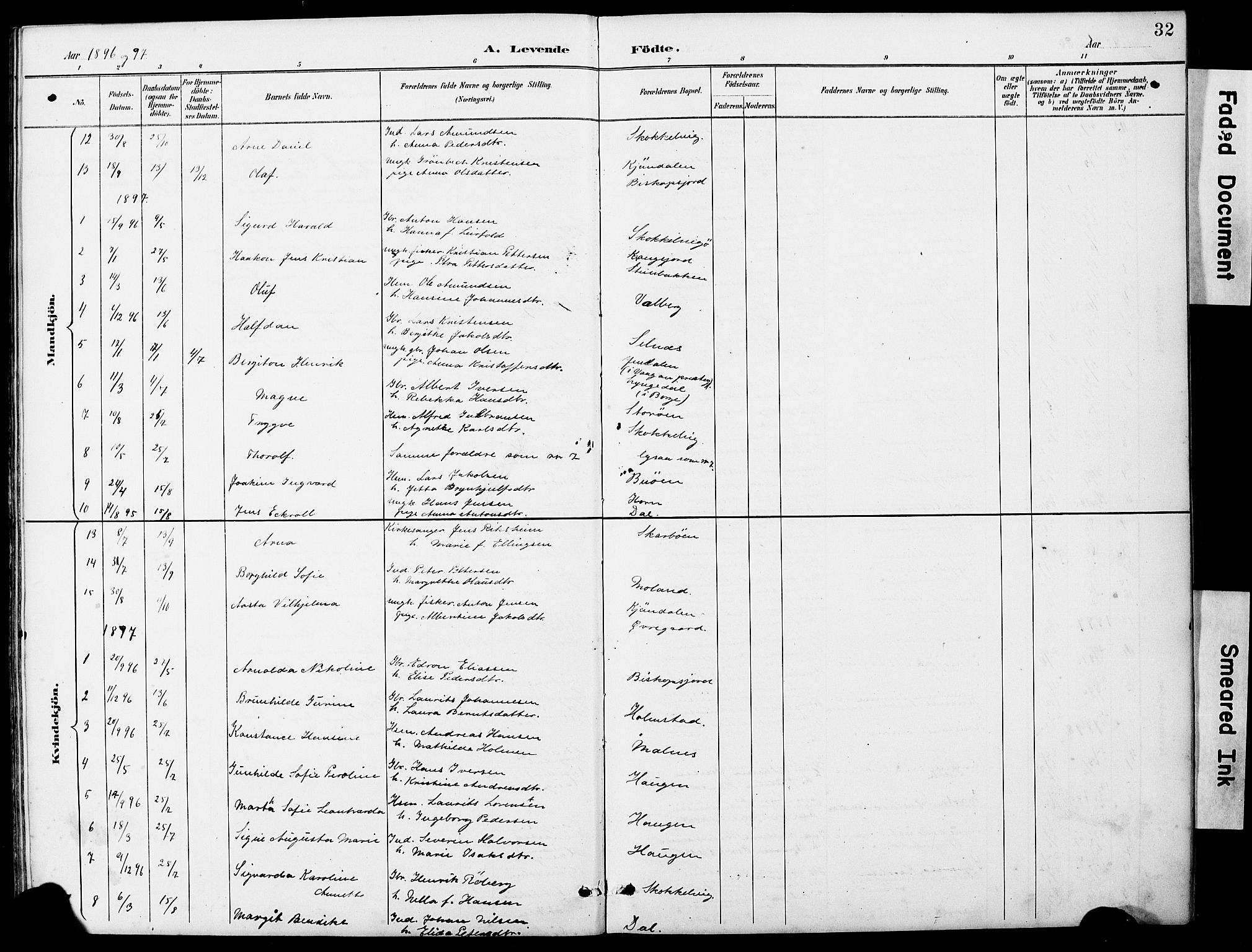 Ministerialprotokoller, klokkerbøker og fødselsregistre - Nordland, AV/SAT-A-1459/884/L1197: Parish register (copy) no. 884C03, 1888-1926, p. 32