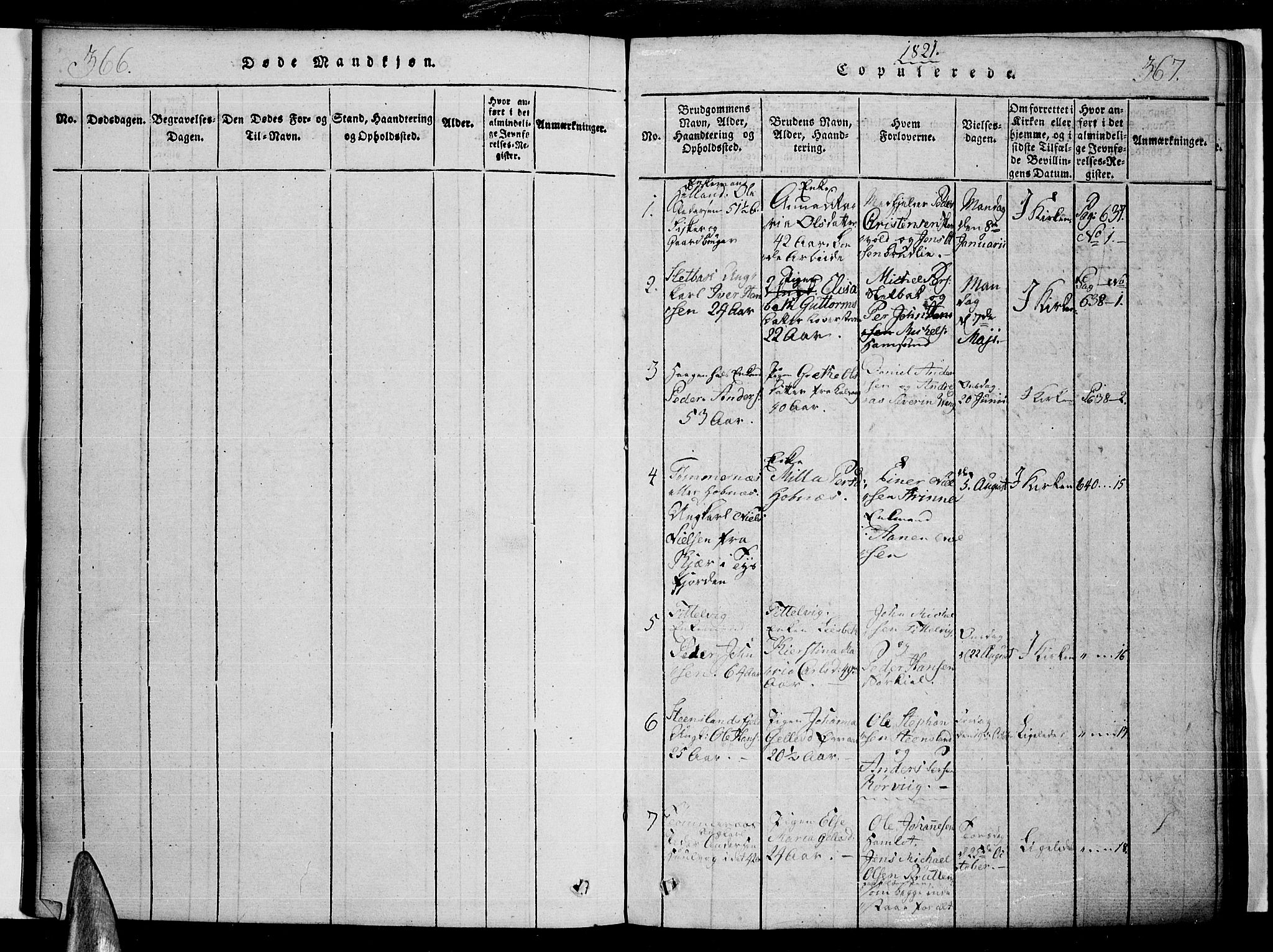 Ministerialprotokoller, klokkerbøker og fødselsregistre - Nordland, SAT/A-1459/859/L0842: Parish register (official) no. 859A02, 1821-1839, p. 366-367