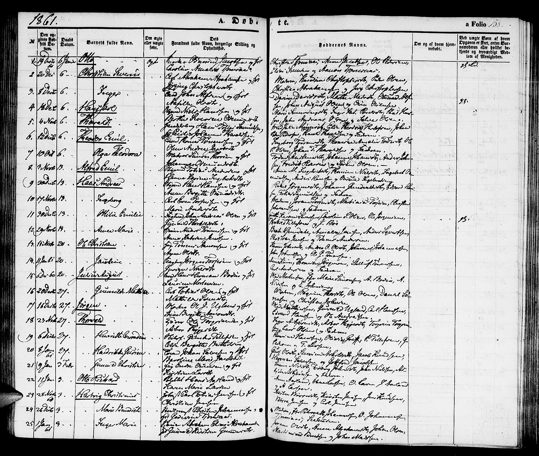 Kristiansand domprosti, SAK/1112-0006/F/Fb/L0011: Parish register (copy) no. B 11, 1851-1861, p. 158