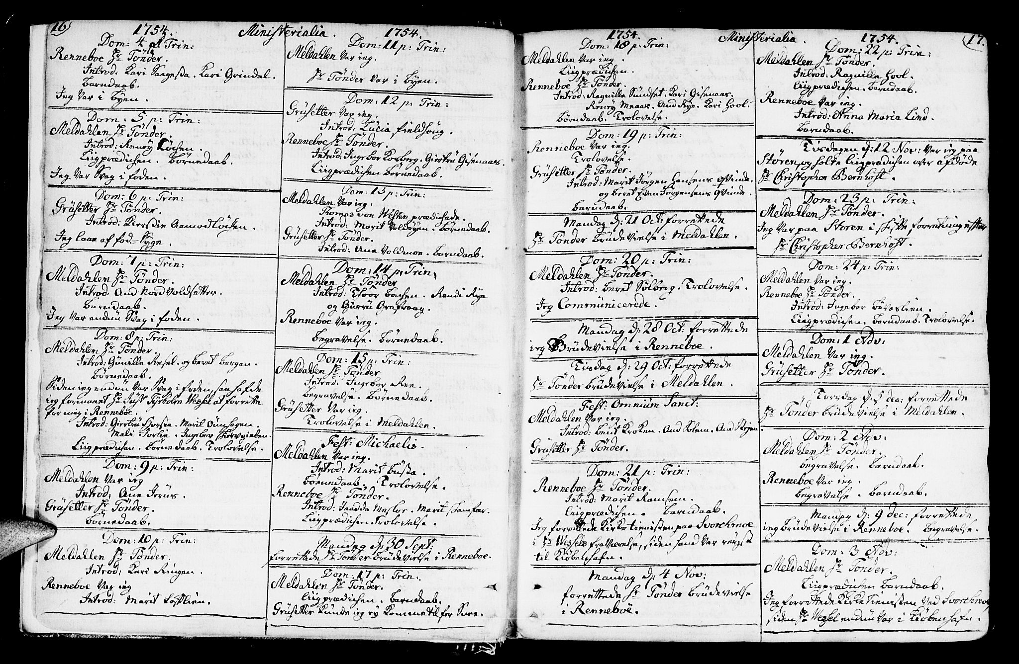 Ministerialprotokoller, klokkerbøker og fødselsregistre - Sør-Trøndelag, AV/SAT-A-1456/672/L0851: Parish register (official) no. 672A04, 1751-1775, p. 16-17