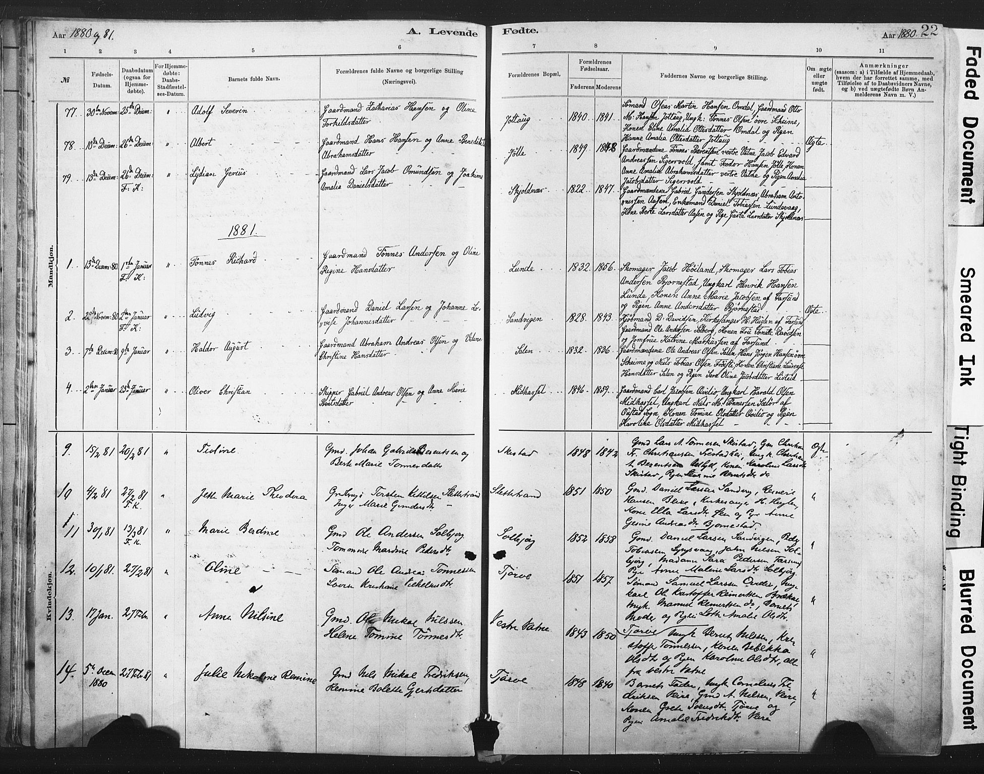 Lista sokneprestkontor, SAK/1111-0027/F/Fa/L0012: Parish register (official) no. A 12, 1879-1903, p. 22