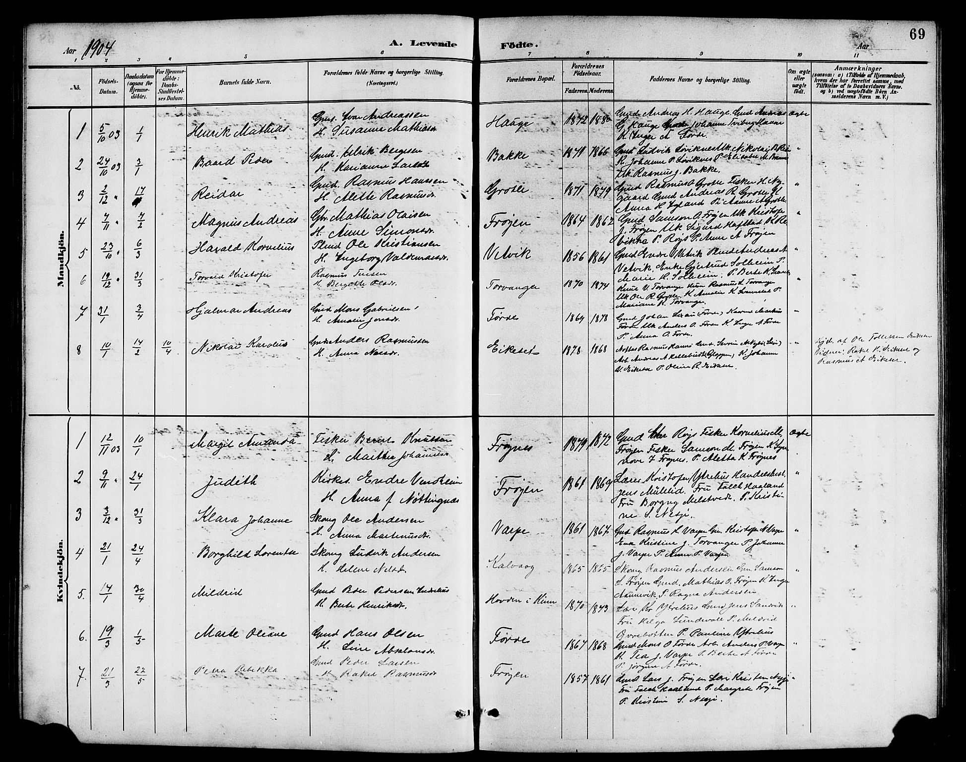 Bremanger sokneprestembete, AV/SAB-A-82201/H/Hab/Haba/L0003: Parish register (copy) no. A 3, 1890-1908, p. 69