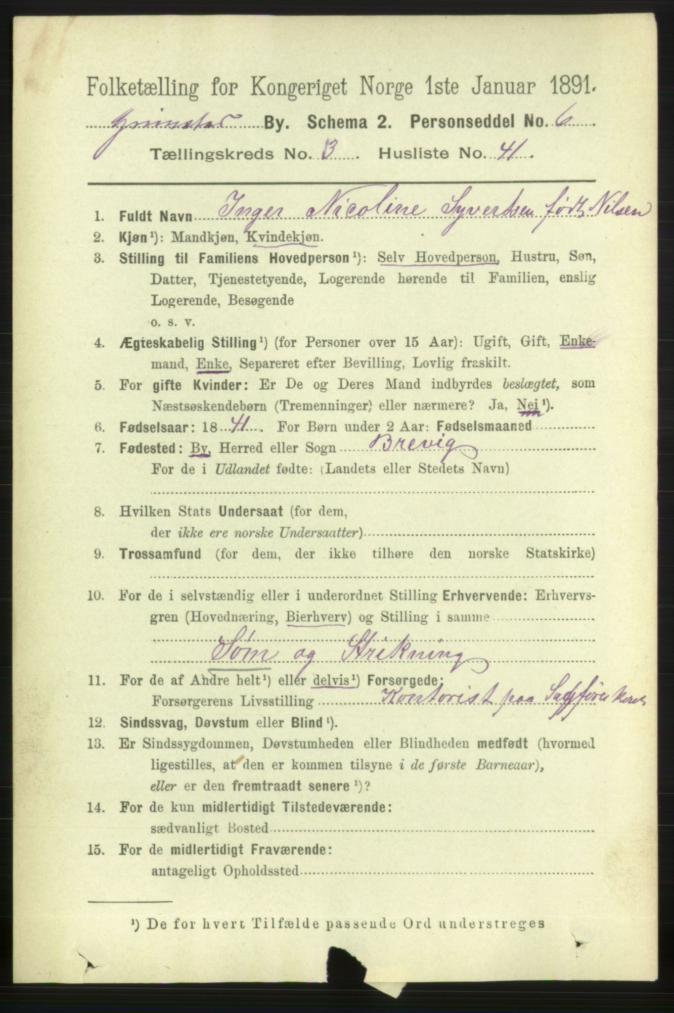 RA, 1891 census for 0904 Grimstad, 1891, p. 2344