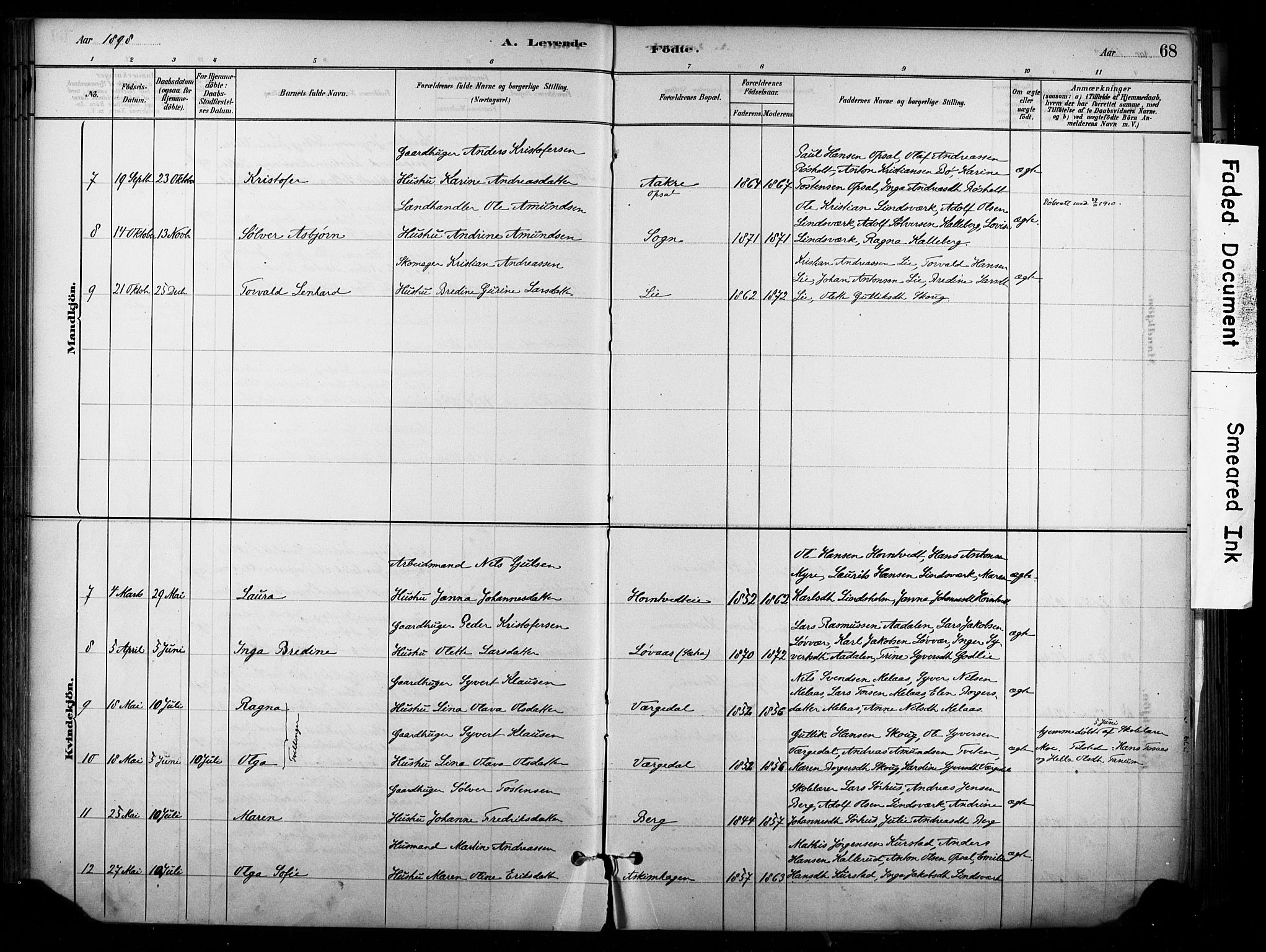 Lardal kirkebøker, SAKO/A-350/F/Fb/L0001: Parish register (official) no. II 1, 1881-1911, p. 68
