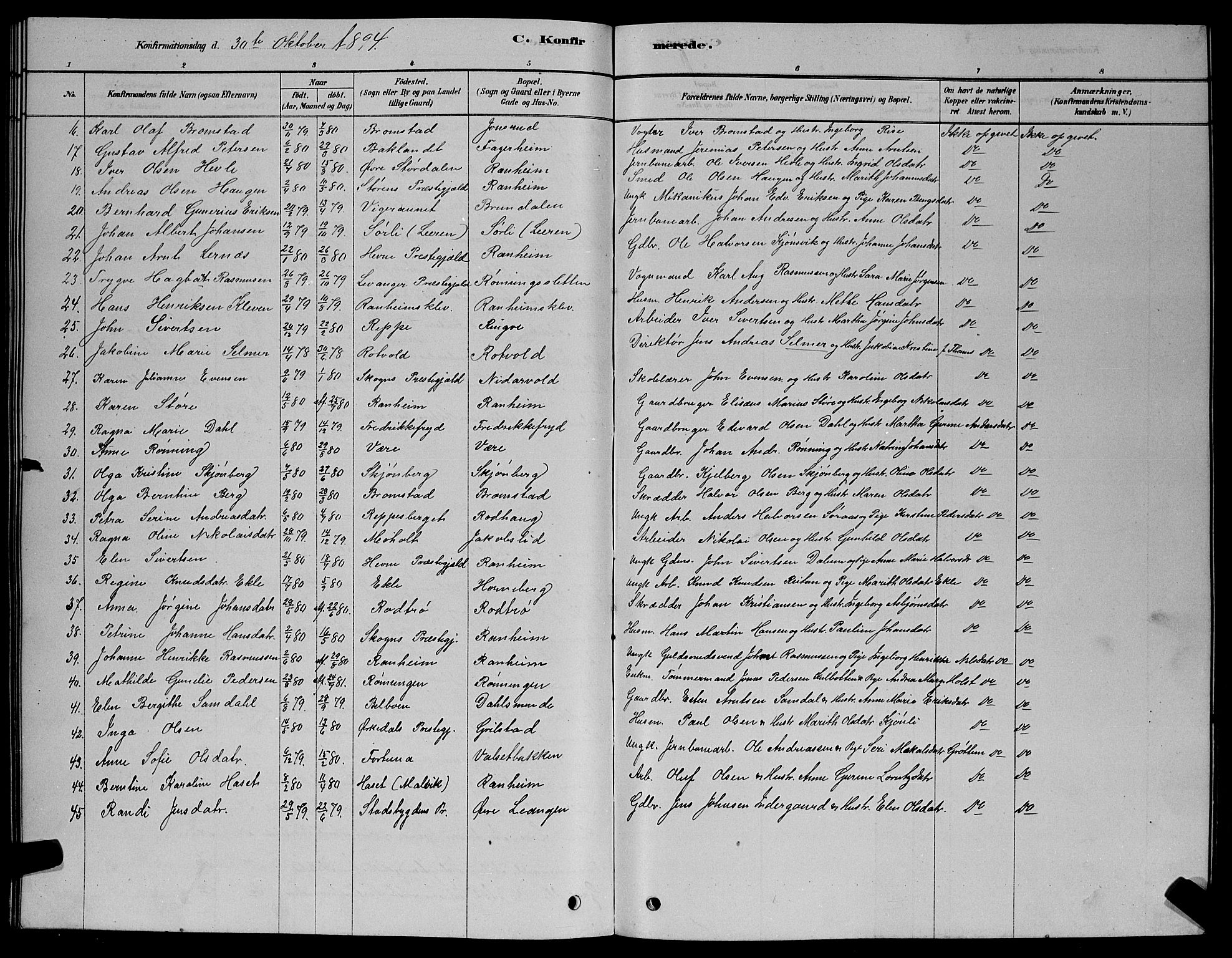 Ministerialprotokoller, klokkerbøker og fødselsregistre - Sør-Trøndelag, AV/SAT-A-1456/606/L0312: Parish register (copy) no. 606C08, 1878-1894