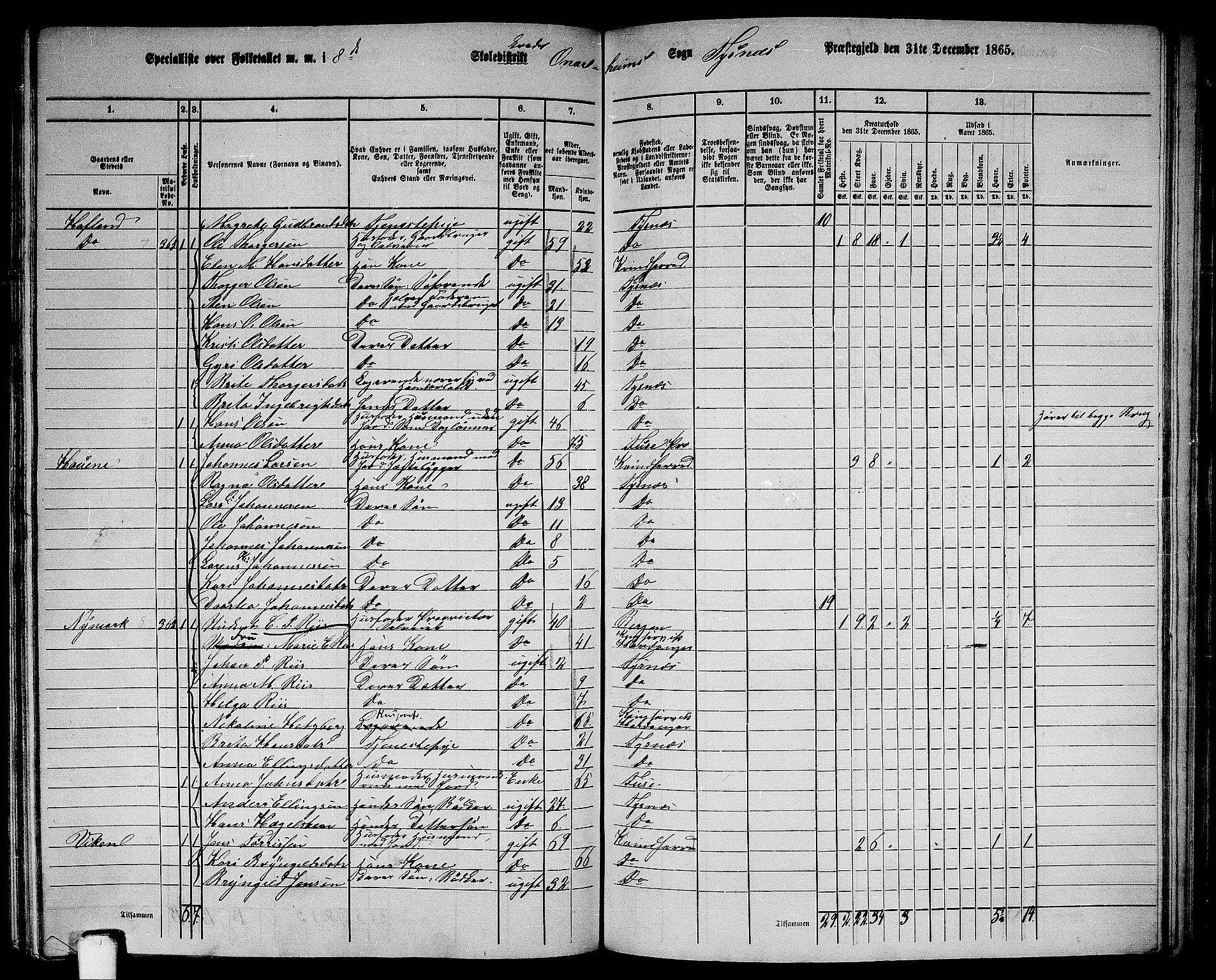 RA, 1865 census for Tysnes, 1865, p. 148