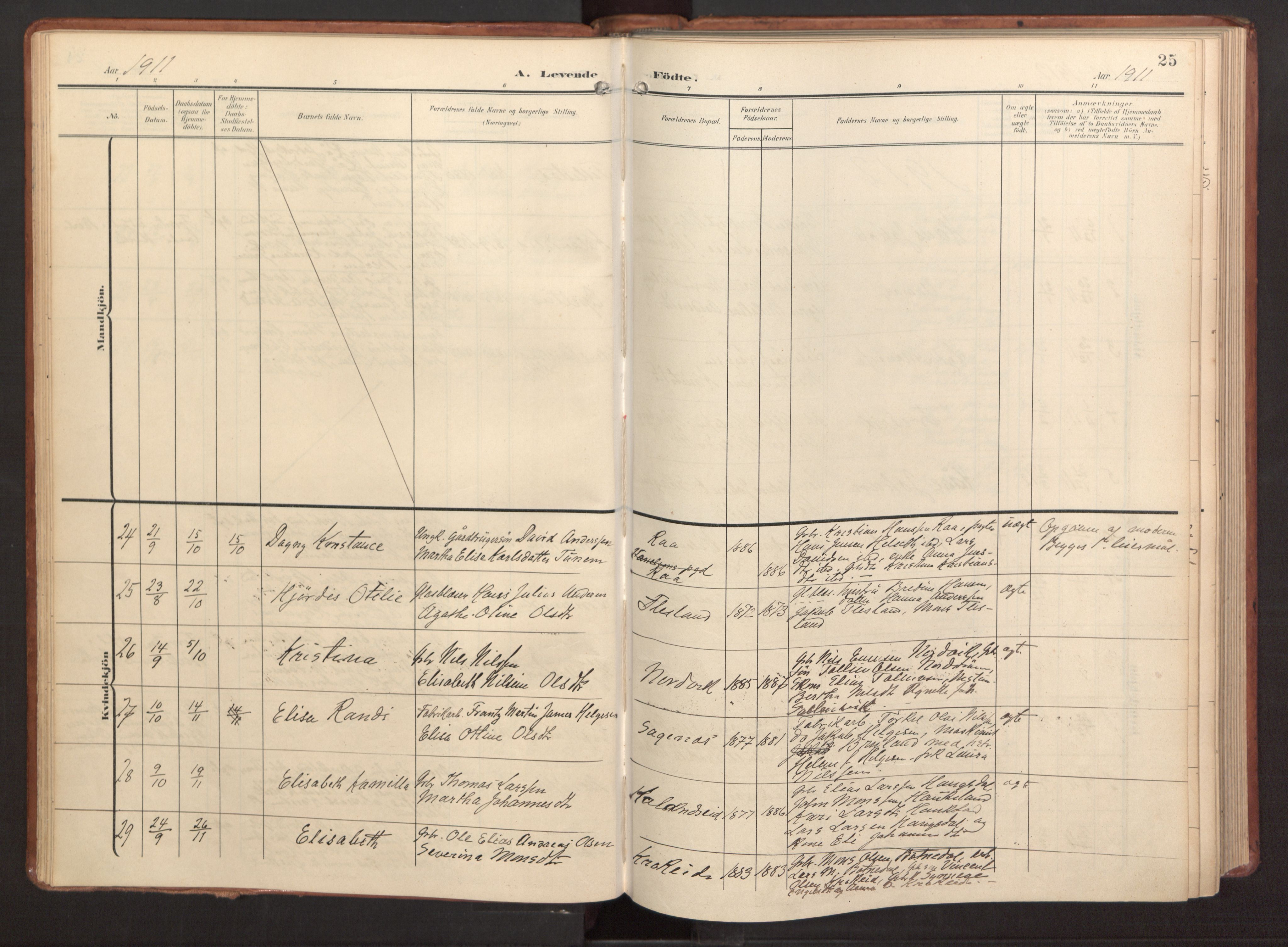 Fana Sokneprestembete, AV/SAB-A-75101/H/Haa/Haab/L0004: Parish register (official) no. B 4, 1908-1915, p. 25