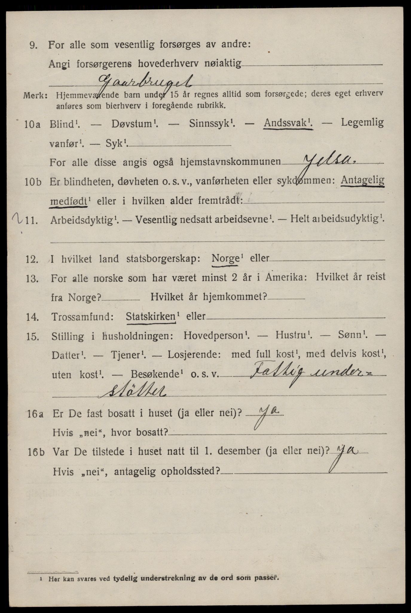 SAST, 1920 census for Jelsa, 1920, p. 951