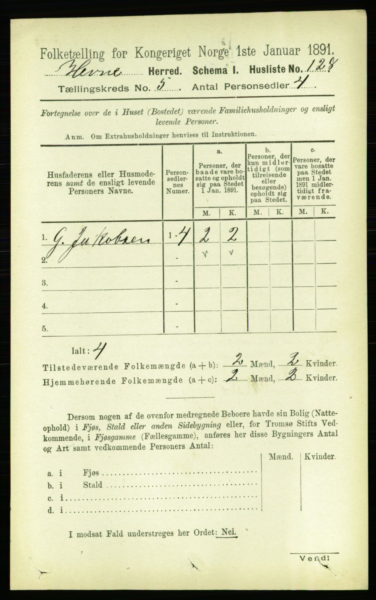 RA, 1891 census for 1612 Hemne, 1891, p. 2472