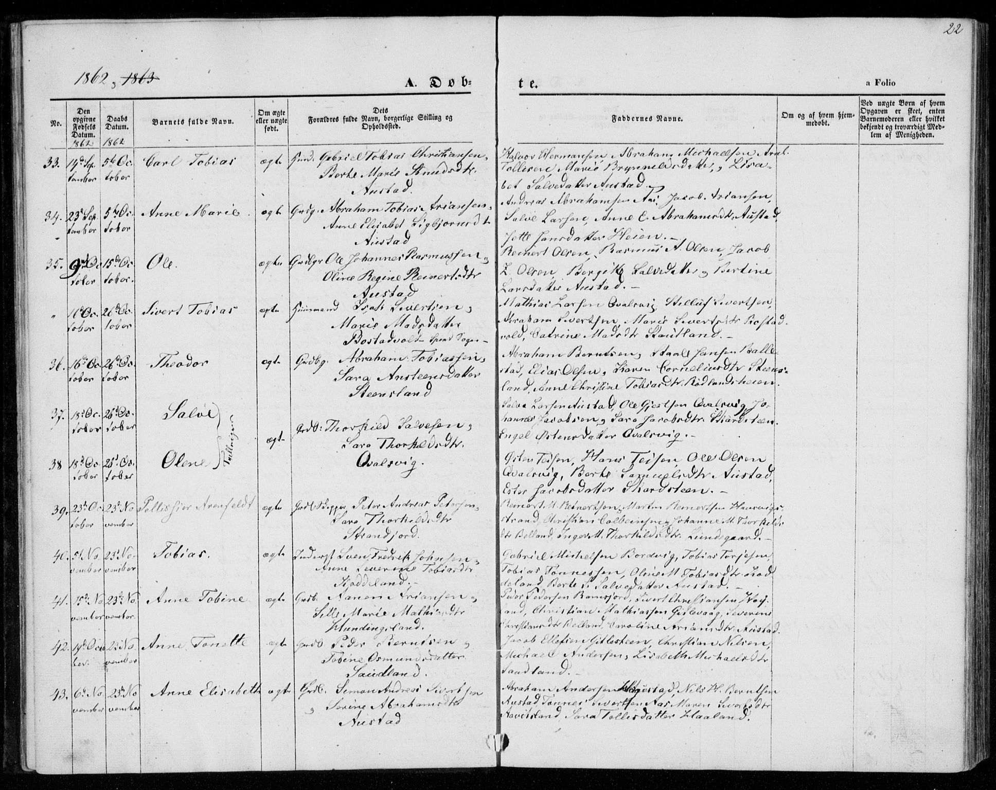 Lyngdal sokneprestkontor, AV/SAK-1111-0029/F/Fa/Faa/L0002: Parish register (official) no. A 2, 1858-1870, p. 22