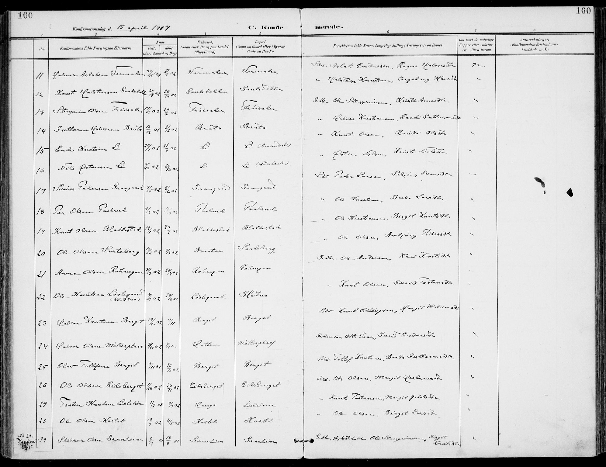 Gol kirkebøker, SAKO/A-226/F/Fa/L0006: Parish register (official) no. I 6, 1901-1918, p. 160