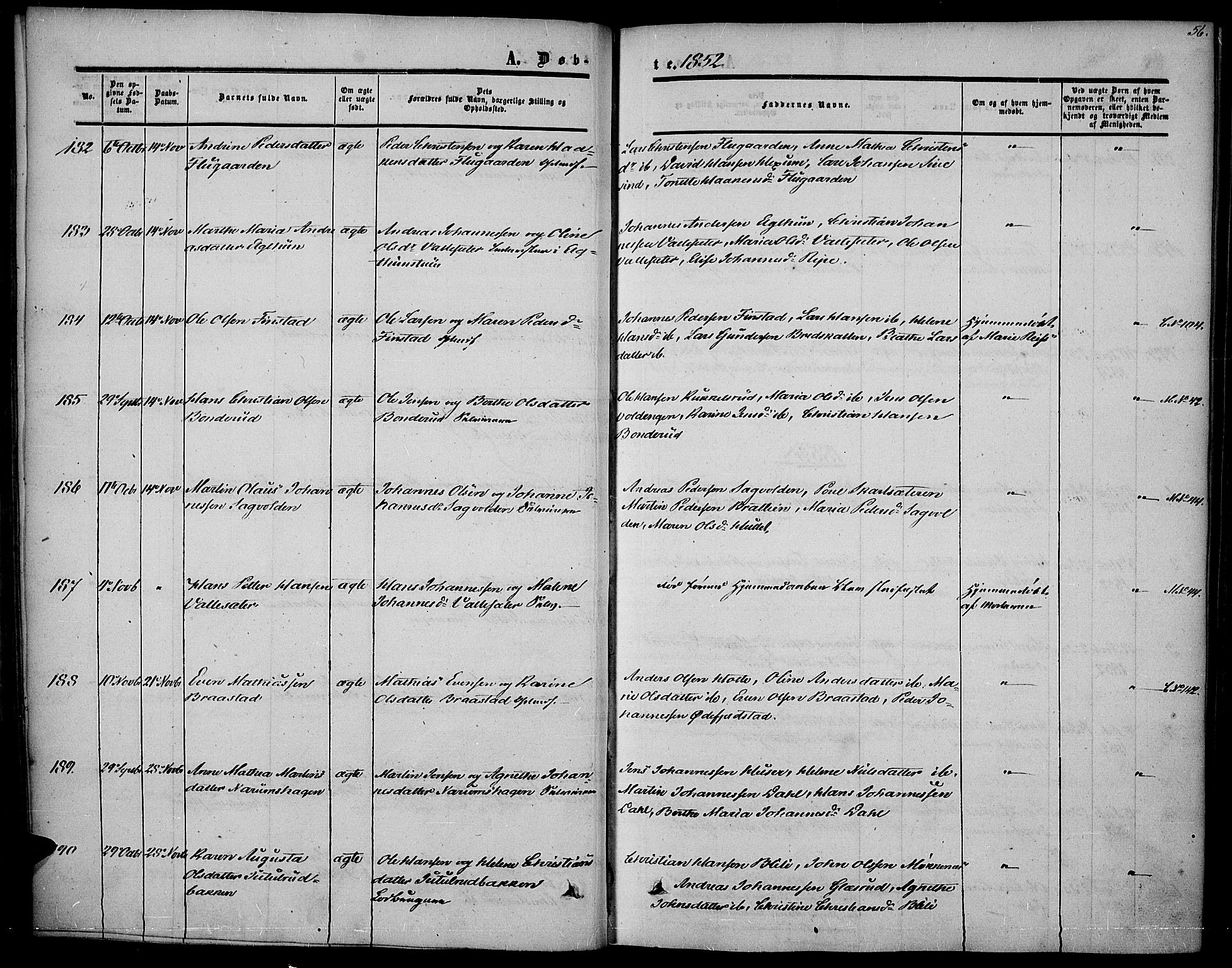 Vestre Toten prestekontor, SAH/PREST-108/H/Ha/Haa/L0005: Parish register (official) no. 5, 1850-1855, p. 56