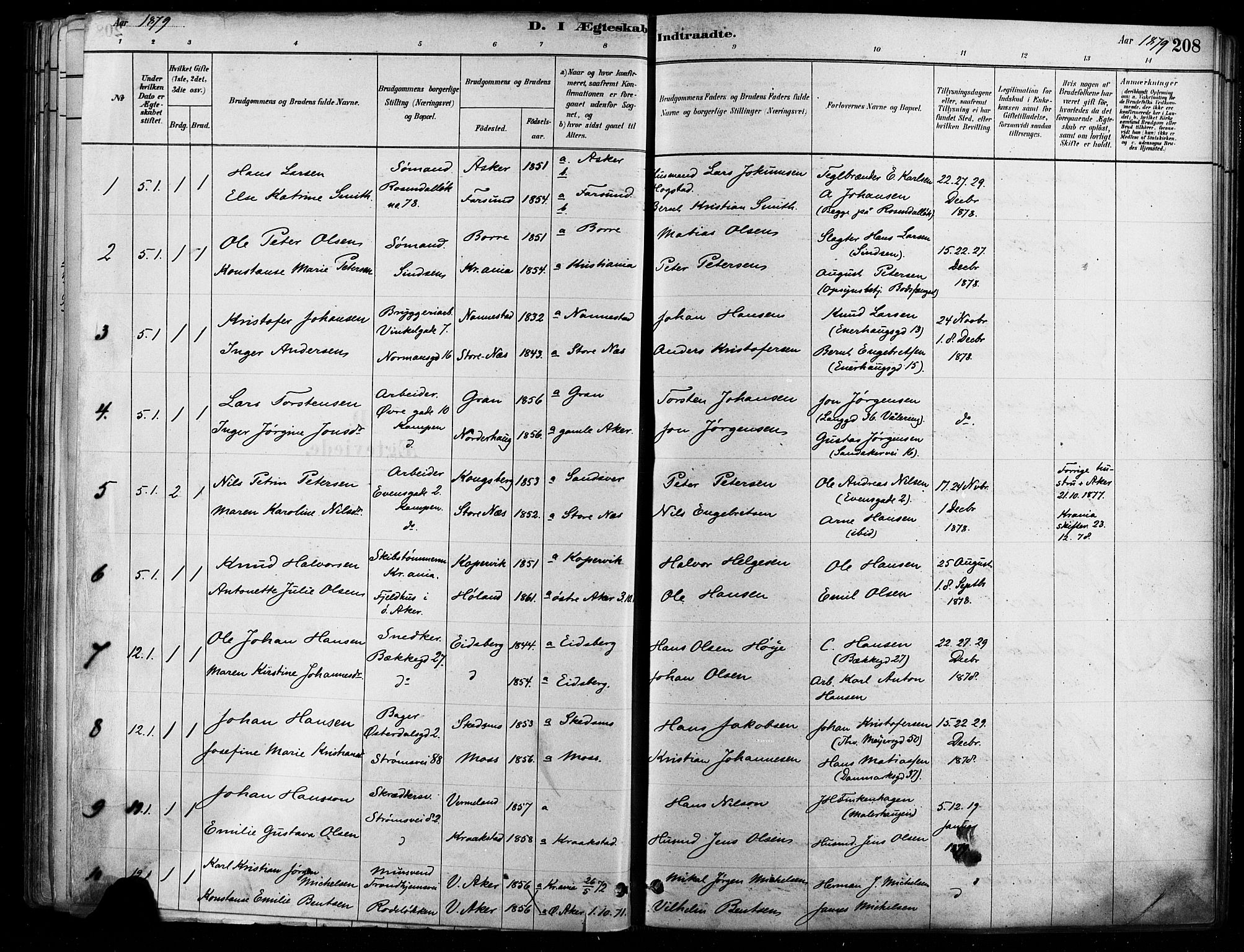 Østre Aker prestekontor Kirkebøker, AV/SAO-A-10840/F/Fa/L0006: Parish register (official) no. I 5, 1879-1882, p. 208