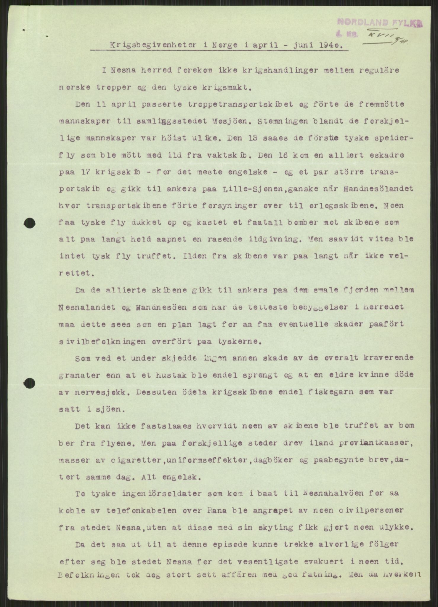 Forsvaret, Forsvarets krigshistoriske avdeling, AV/RA-RAFA-2017/Y/Ya/L0017: II-C-11-31 - Fylkesmenn.  Rapporter om krigsbegivenhetene 1940., 1940, p. 256