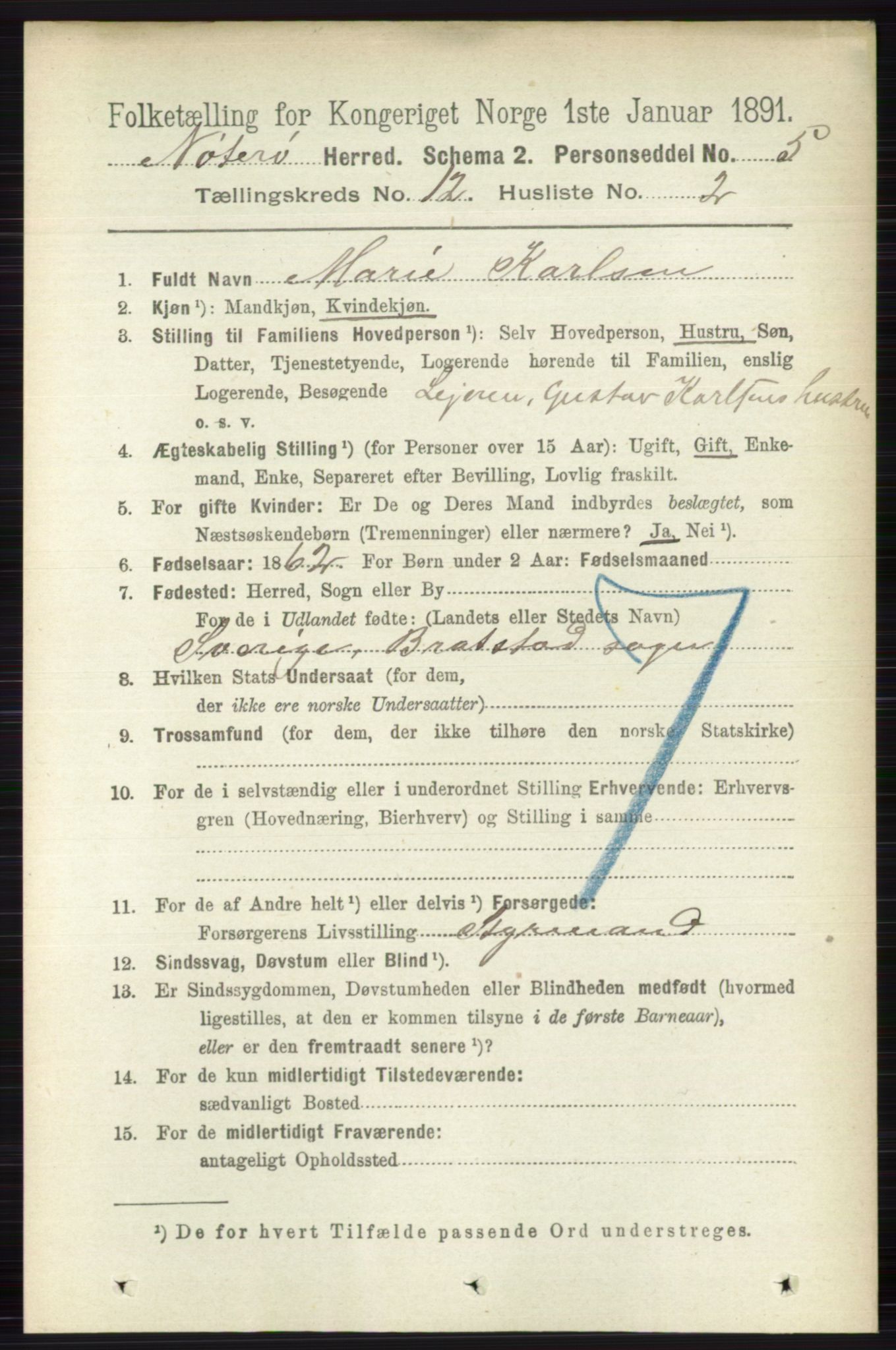 RA, 1891 census for 0722 Nøtterøy, 1891, p. 6390