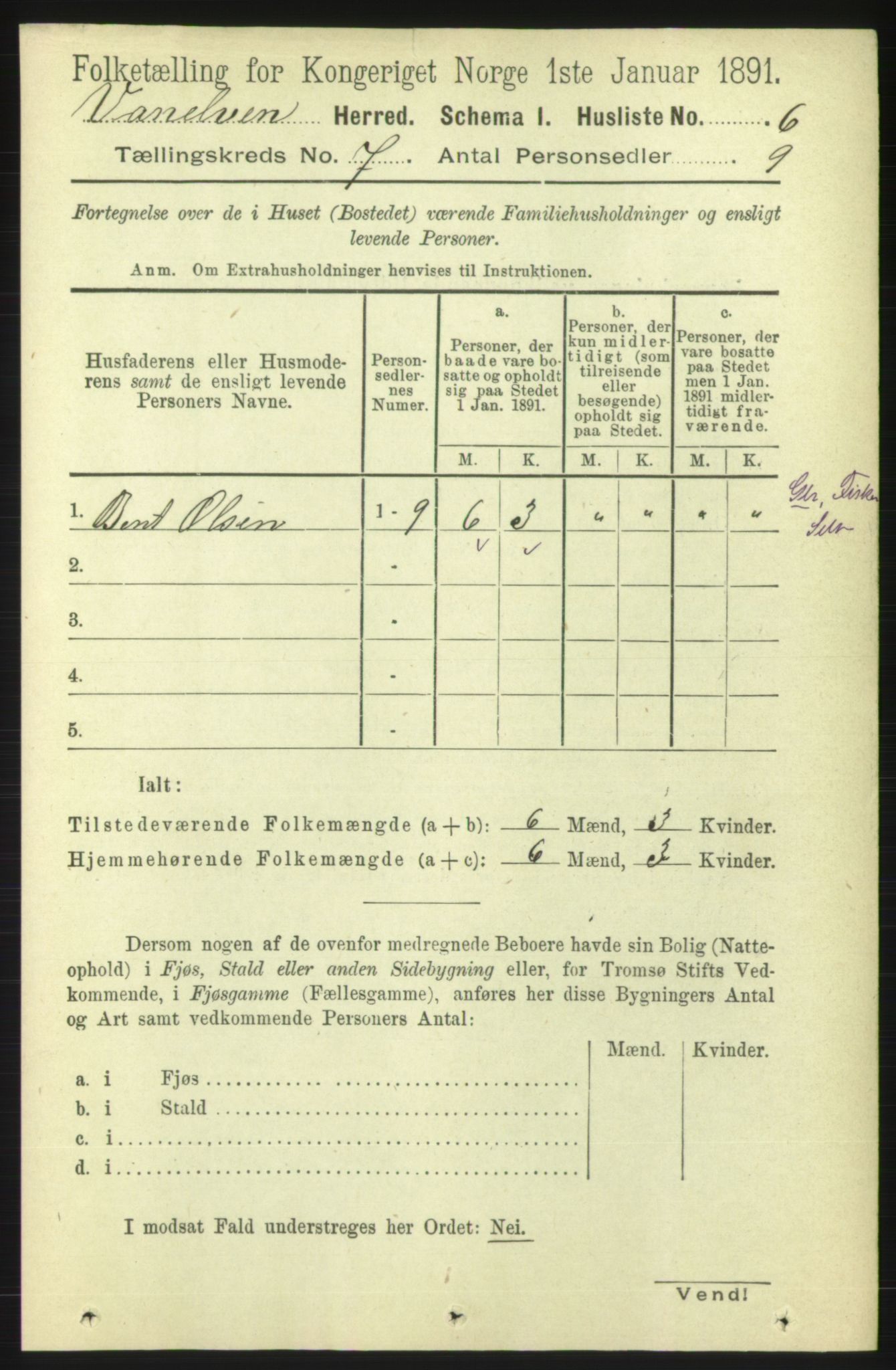 RA, 1891 census for 1511 Vanylven, 1891, p. 3100