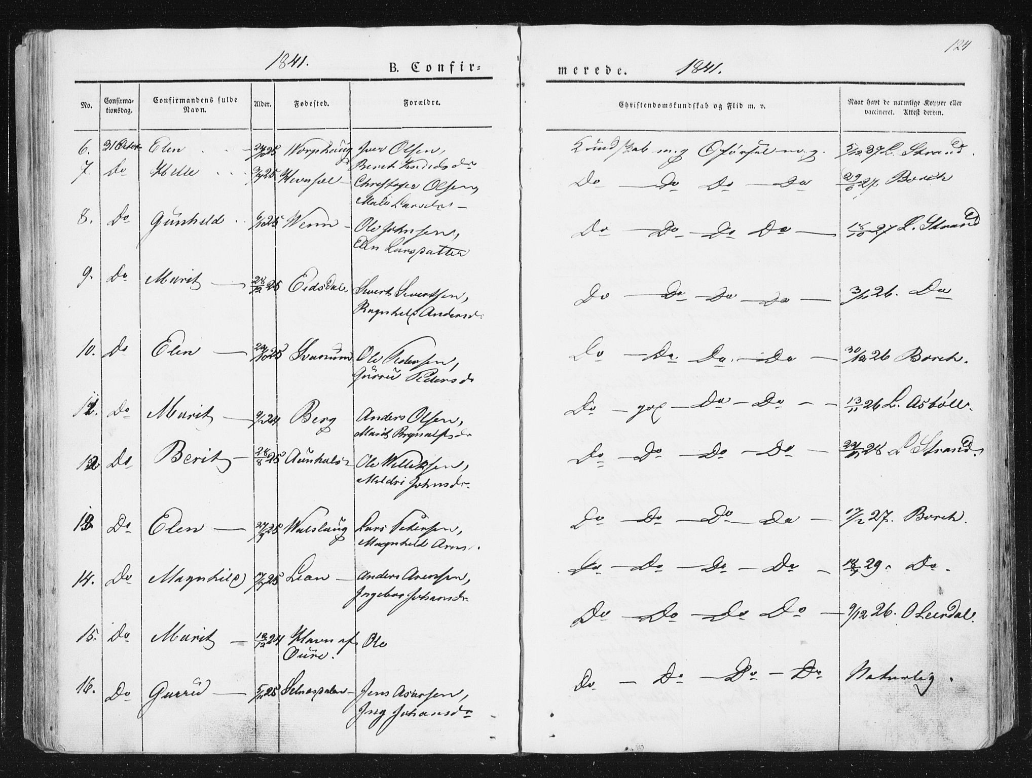 Ministerialprotokoller, klokkerbøker og fødselsregistre - Sør-Trøndelag, AV/SAT-A-1456/630/L0493: Parish register (official) no. 630A06, 1841-1851, p. 124