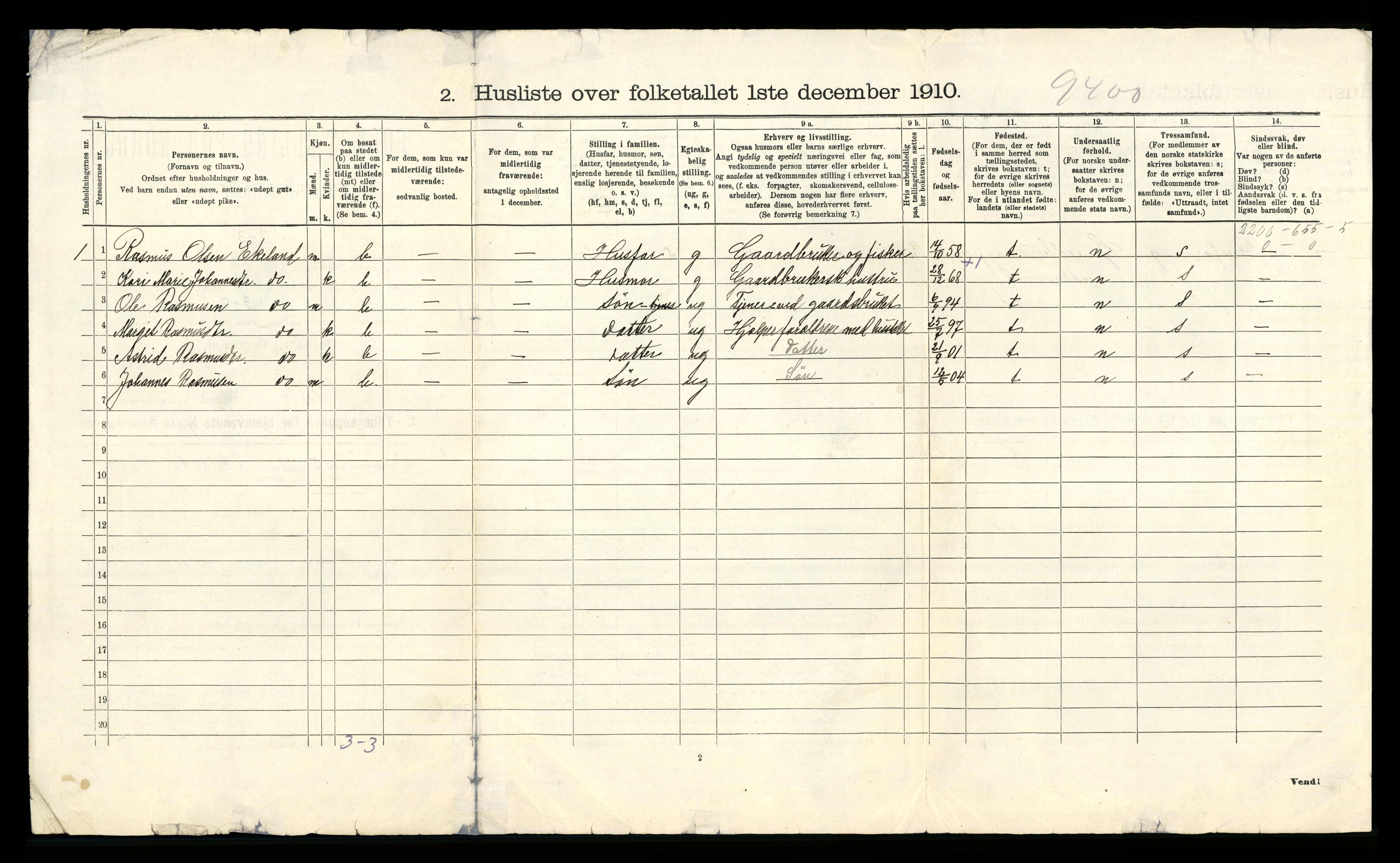 RA, 1910 census for Herdla, 1910, p. 39