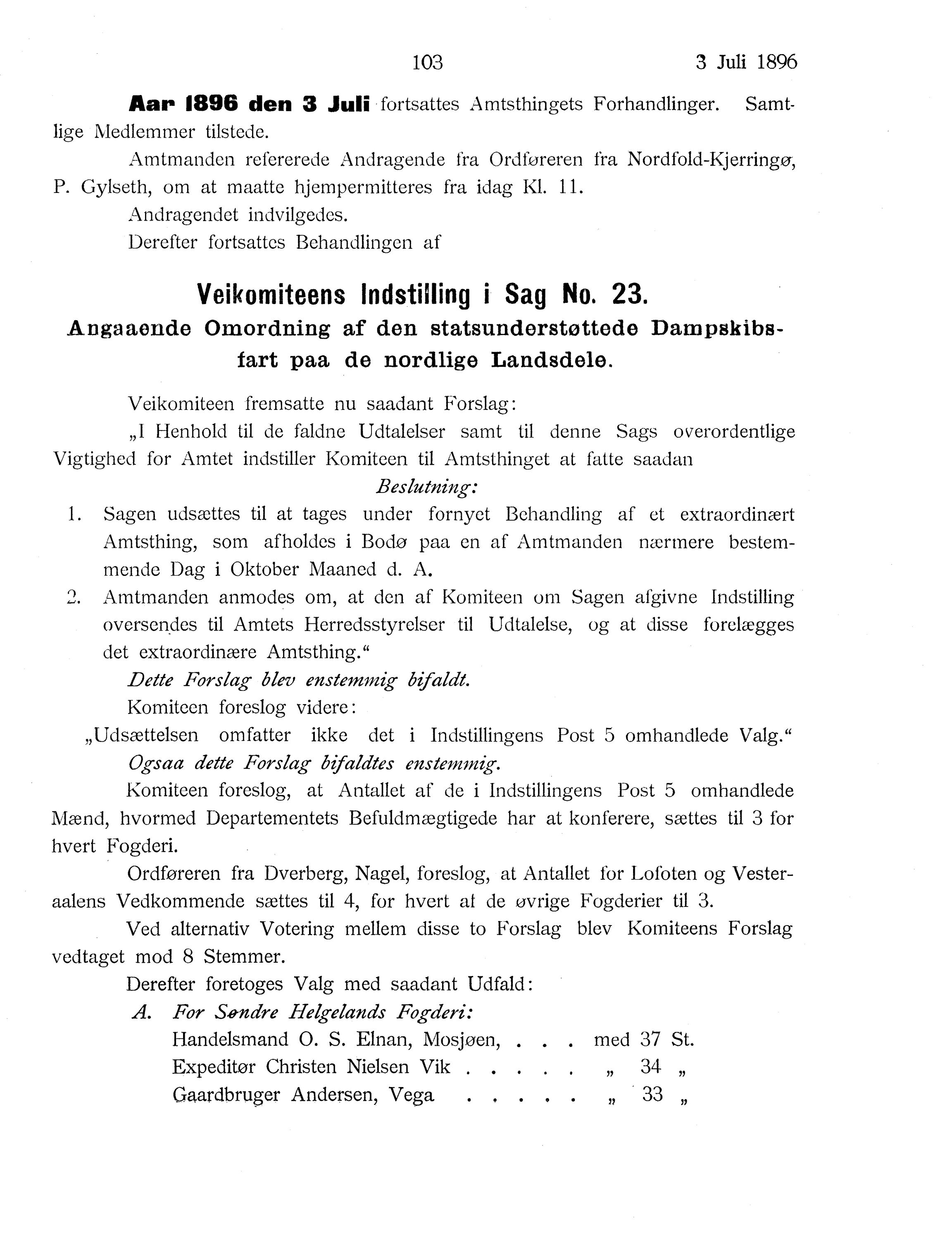 Nordland Fylkeskommune. Fylkestinget, AIN/NFK-17/176/A/Ac/L0019: Fylkestingsforhandlinger 1896, 1896, p. 103