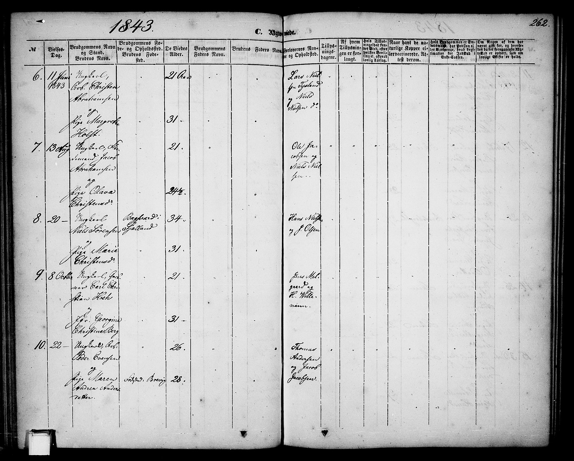 Skien kirkebøker, AV/SAKO-A-302/G/Ga/L0004: Parish register (copy) no. 4, 1843-1867, p. 262