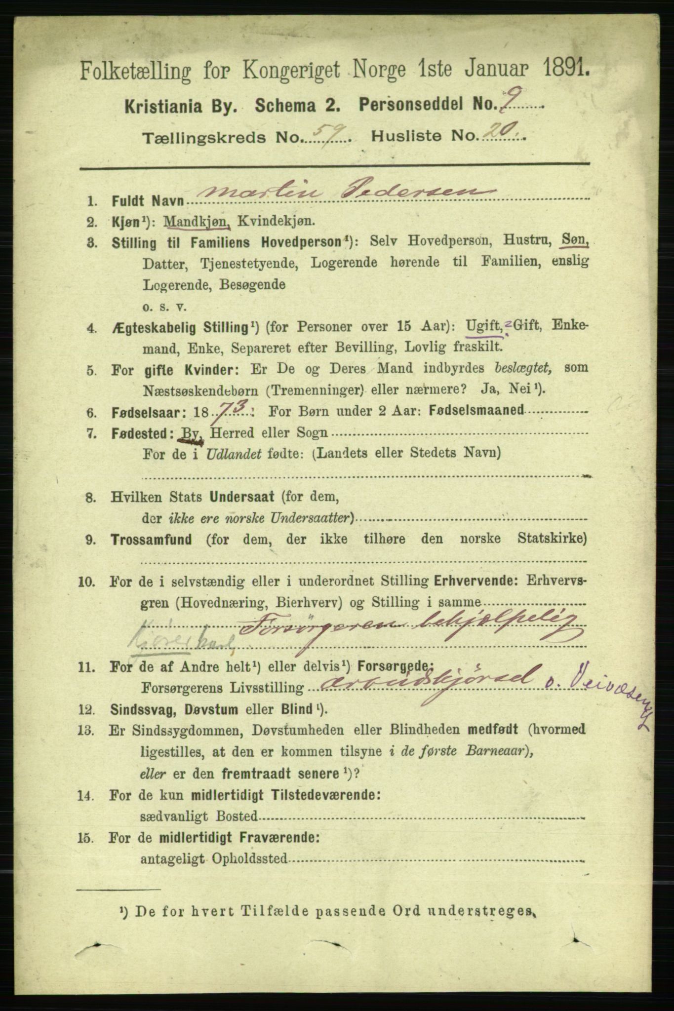 RA, 1891 census for 0301 Kristiania, 1891, p. 31689