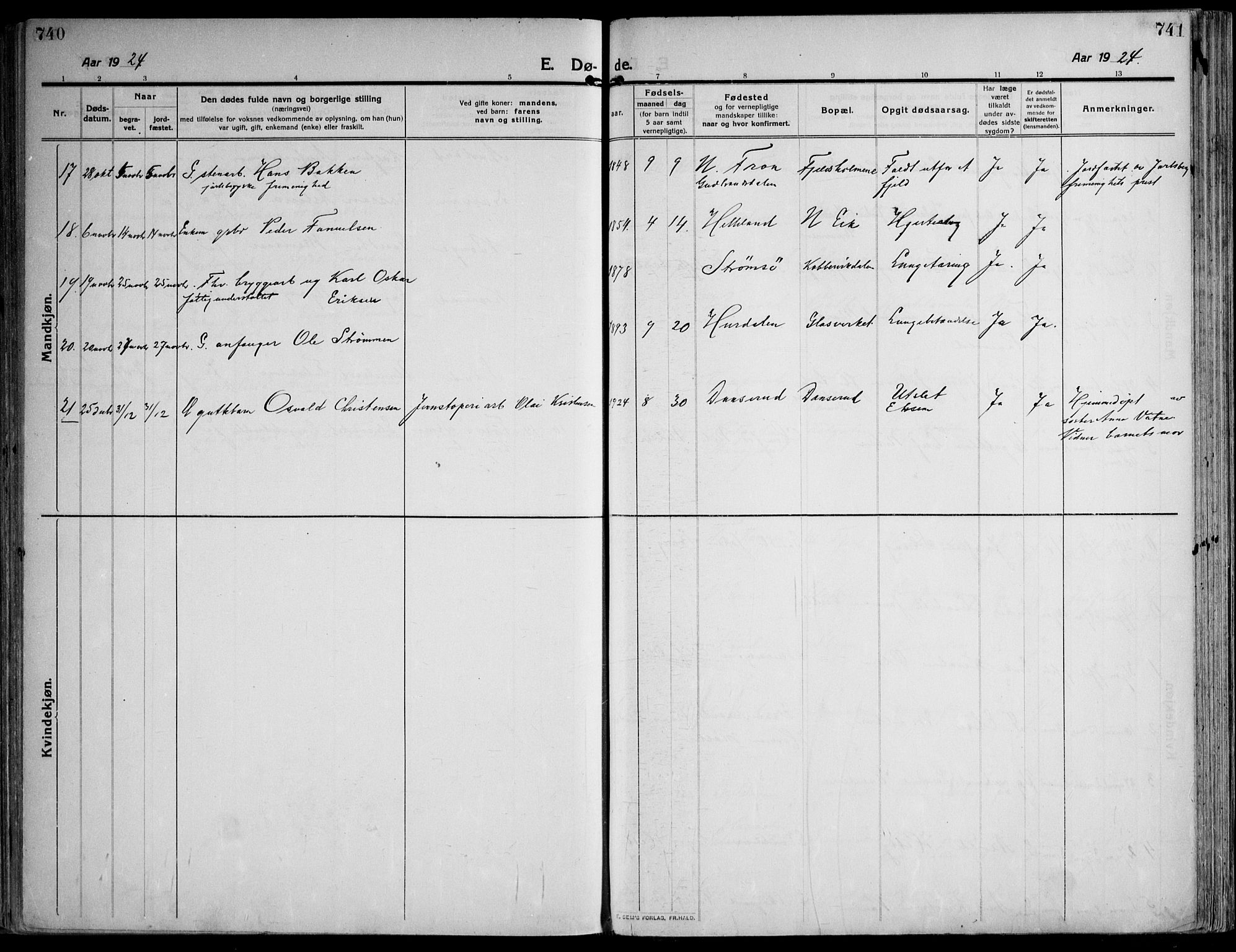 Skoger kirkebøker, AV/SAKO-A-59/F/Fa/L0007: Parish register (official) no. I 7, 1911-1936, p. 740-741