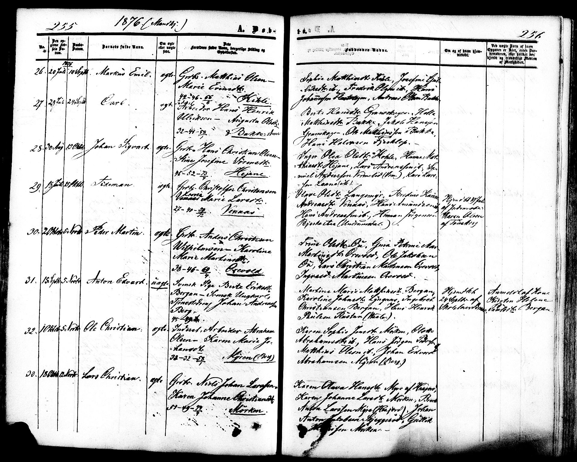 Ramnes kirkebøker, SAKO/A-314/F/Fa/L0006: Parish register (official) no. I 6, 1862-1877, p. 255-256