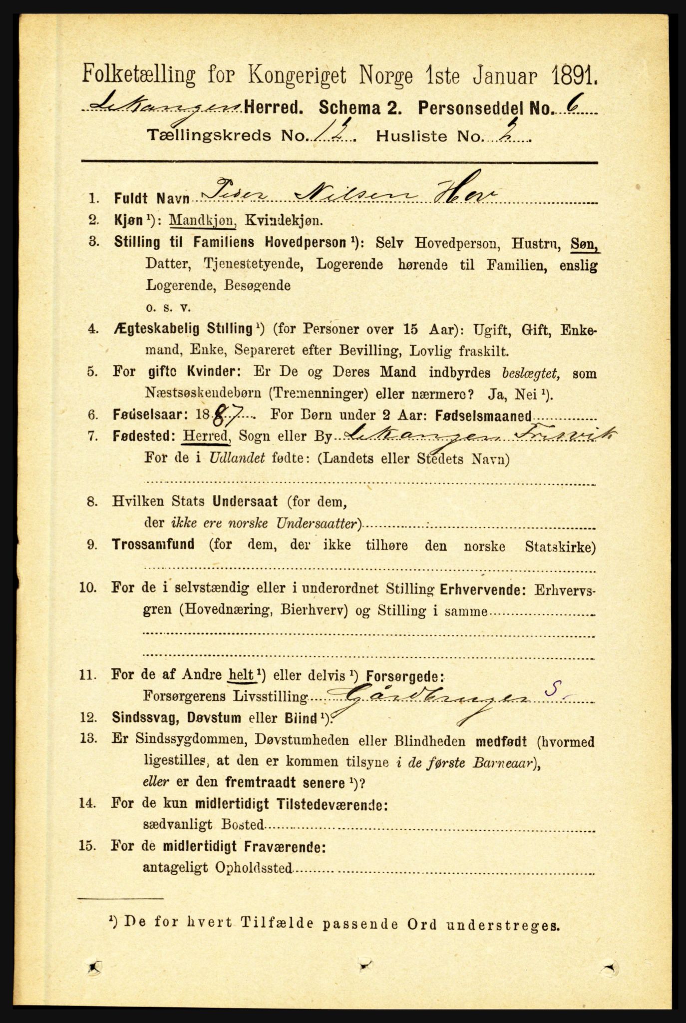 RA, 1891 census for 1419 Leikanger, 1891, p. 2349