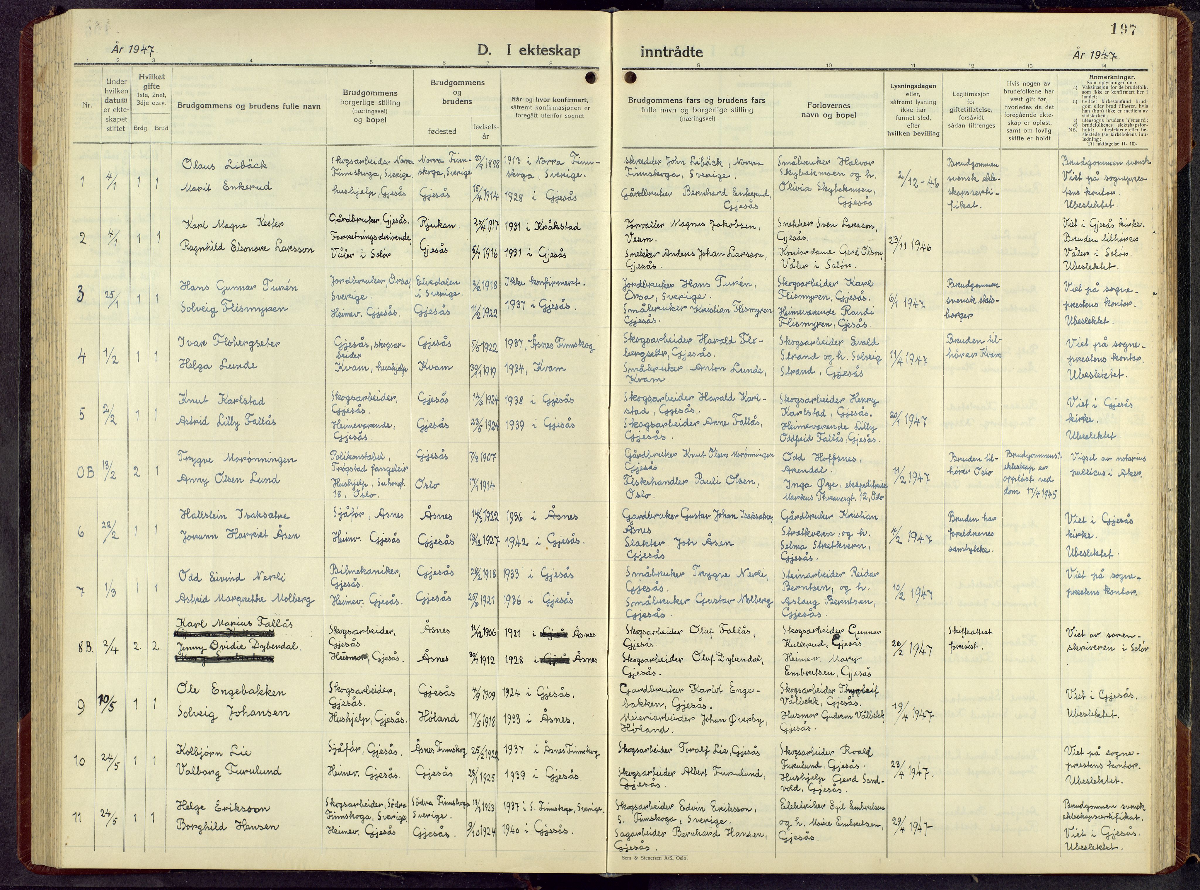 Åsnes prestekontor, AV/SAH-PREST-042/H/Ha/Hab/L0013: Parish register (copy) no. 13, 1943-1966, p. 197