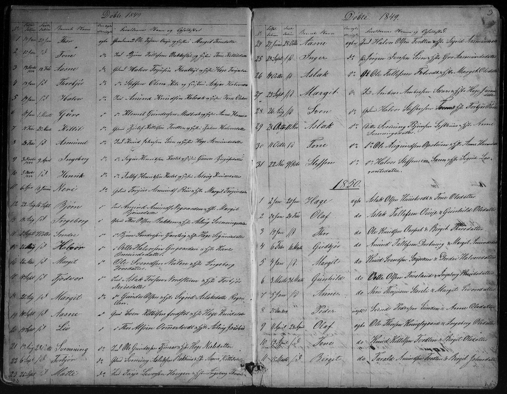 Vinje kirkebøker, AV/SAKO-A-312/G/Ga/L0002: Parish register (copy) no. I 2, 1849-1893, p. 3