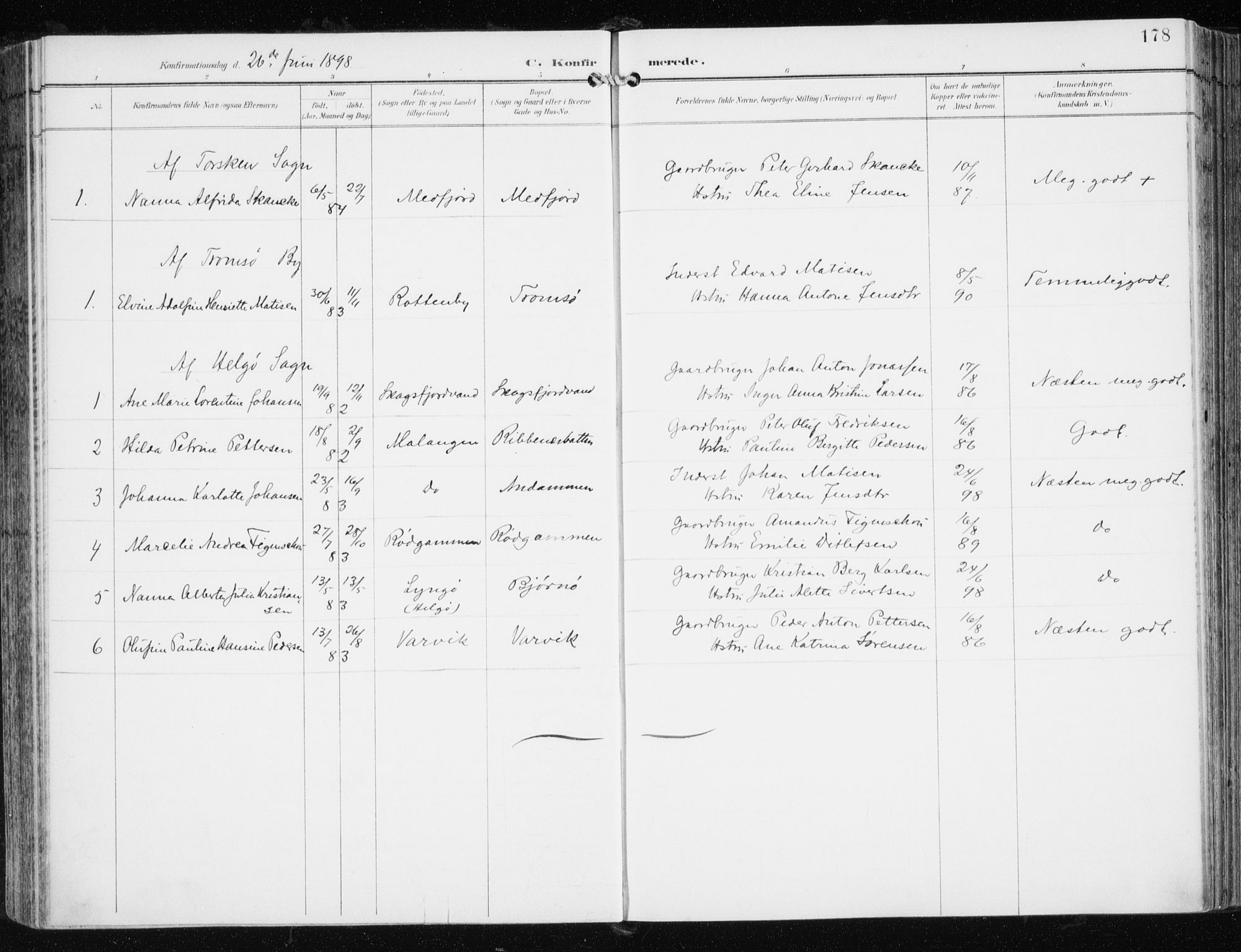 Tromsøysund sokneprestkontor, AV/SATØ-S-1304/G/Ga/L0006kirke: Parish register (official) no. 6, 1897-1906, p. 178