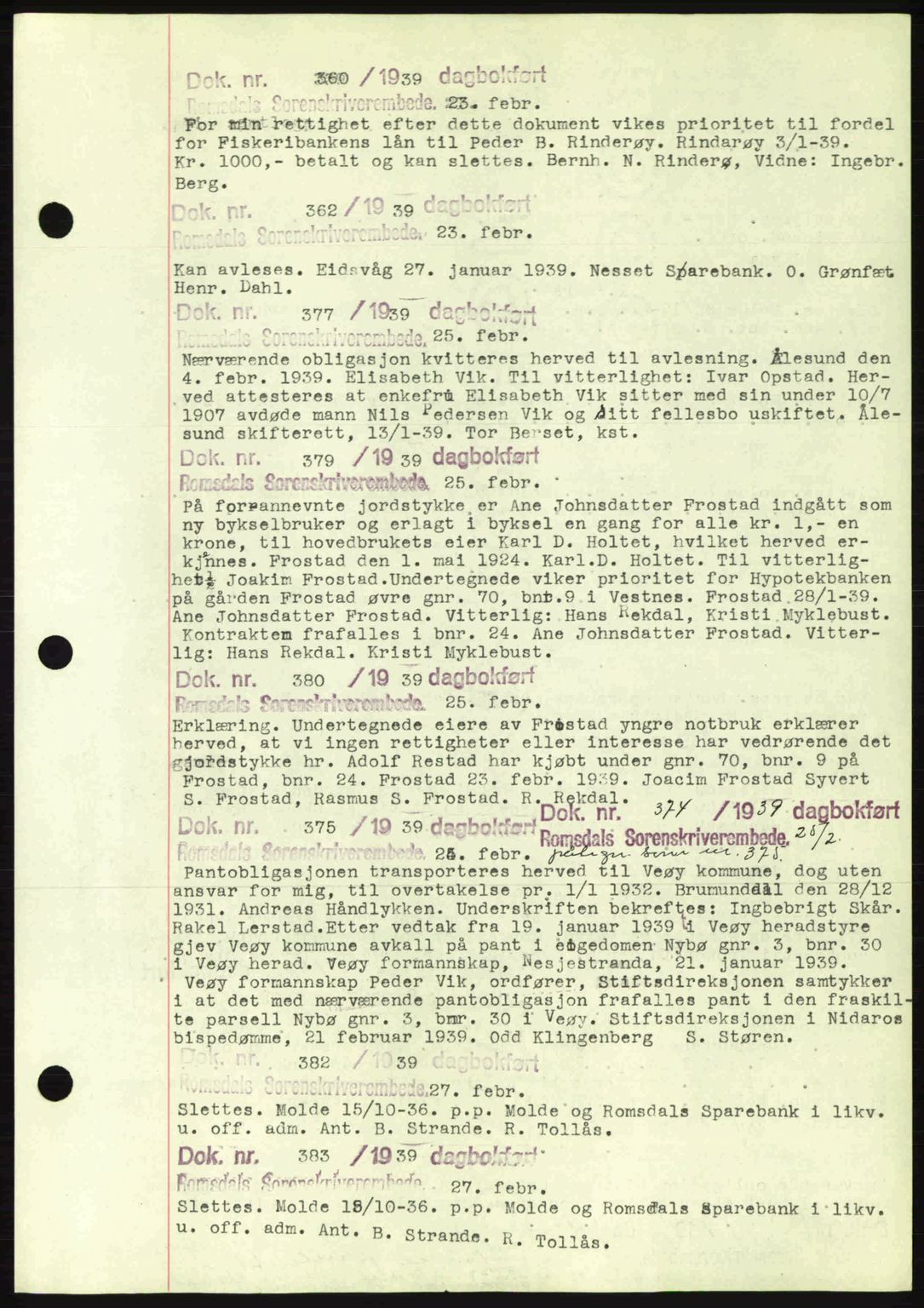 Romsdal sorenskriveri, AV/SAT-A-4149/1/2/2C: Mortgage book no. C1a, 1936-1945, Diary no: : 360/1939